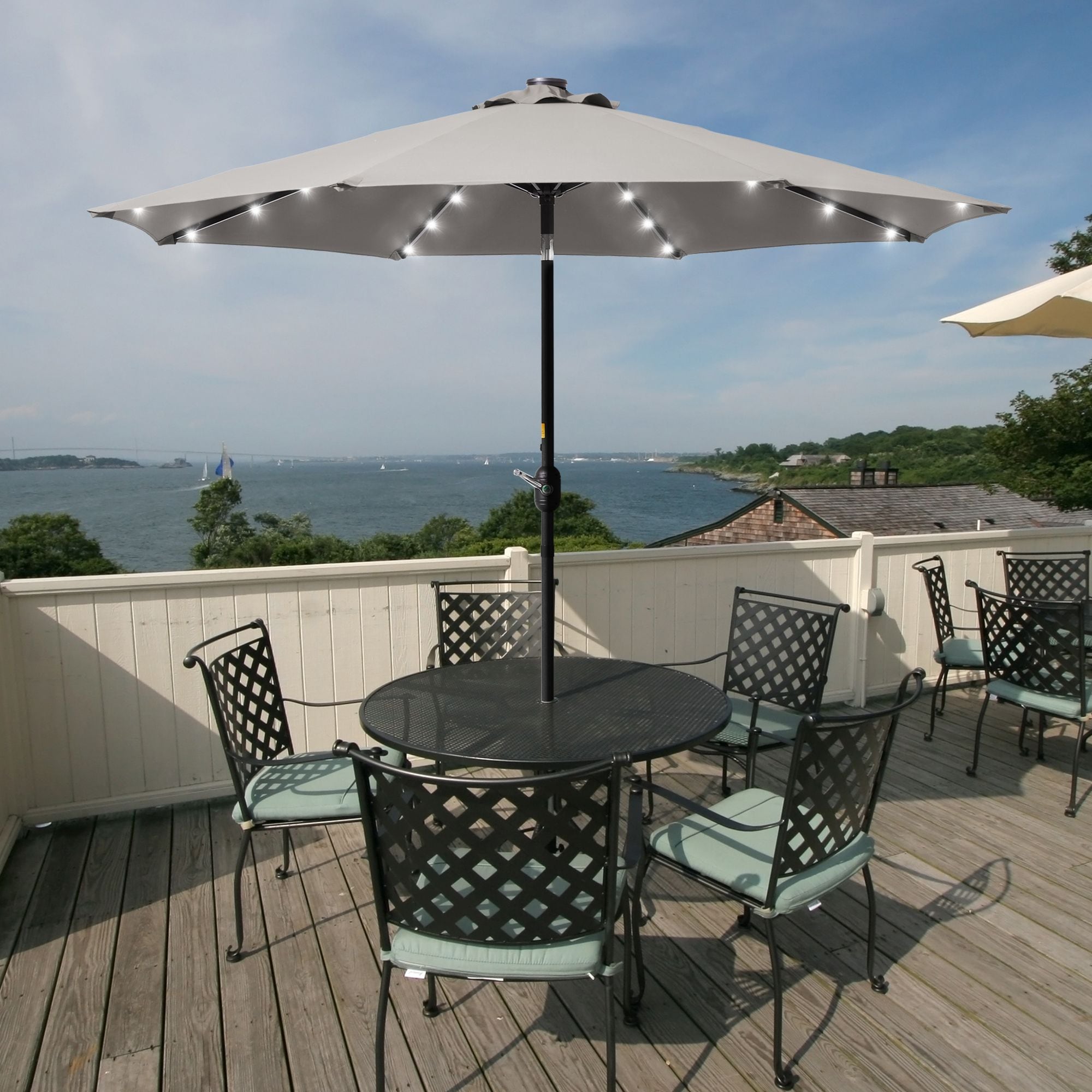 ACEGOSES LW-LED270GY 9-ft Aluminum Gray Push-button Tilt Market Patio Umbrella with Lights