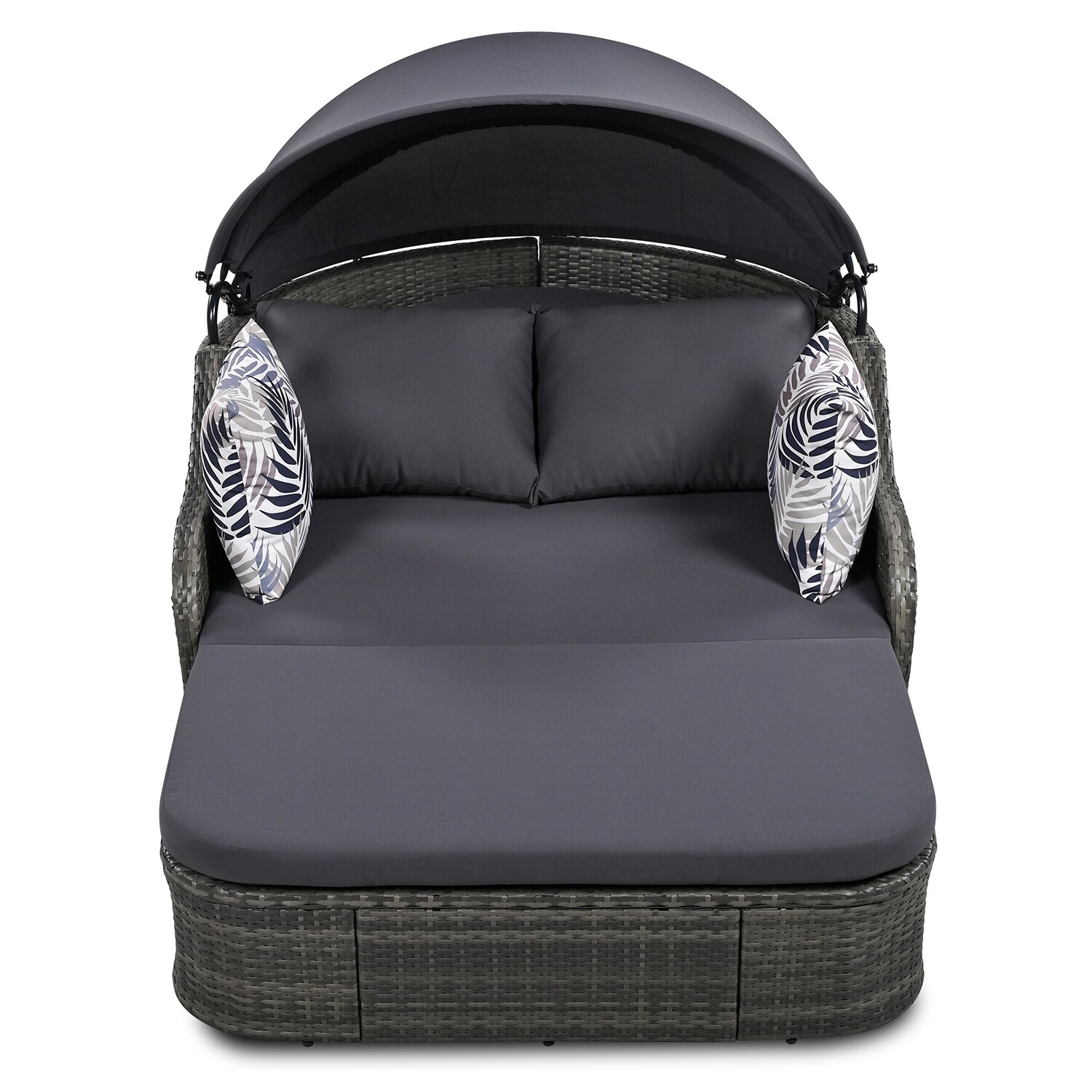 GZMR Double Lounge Wicker Black Steel Frame Stationary