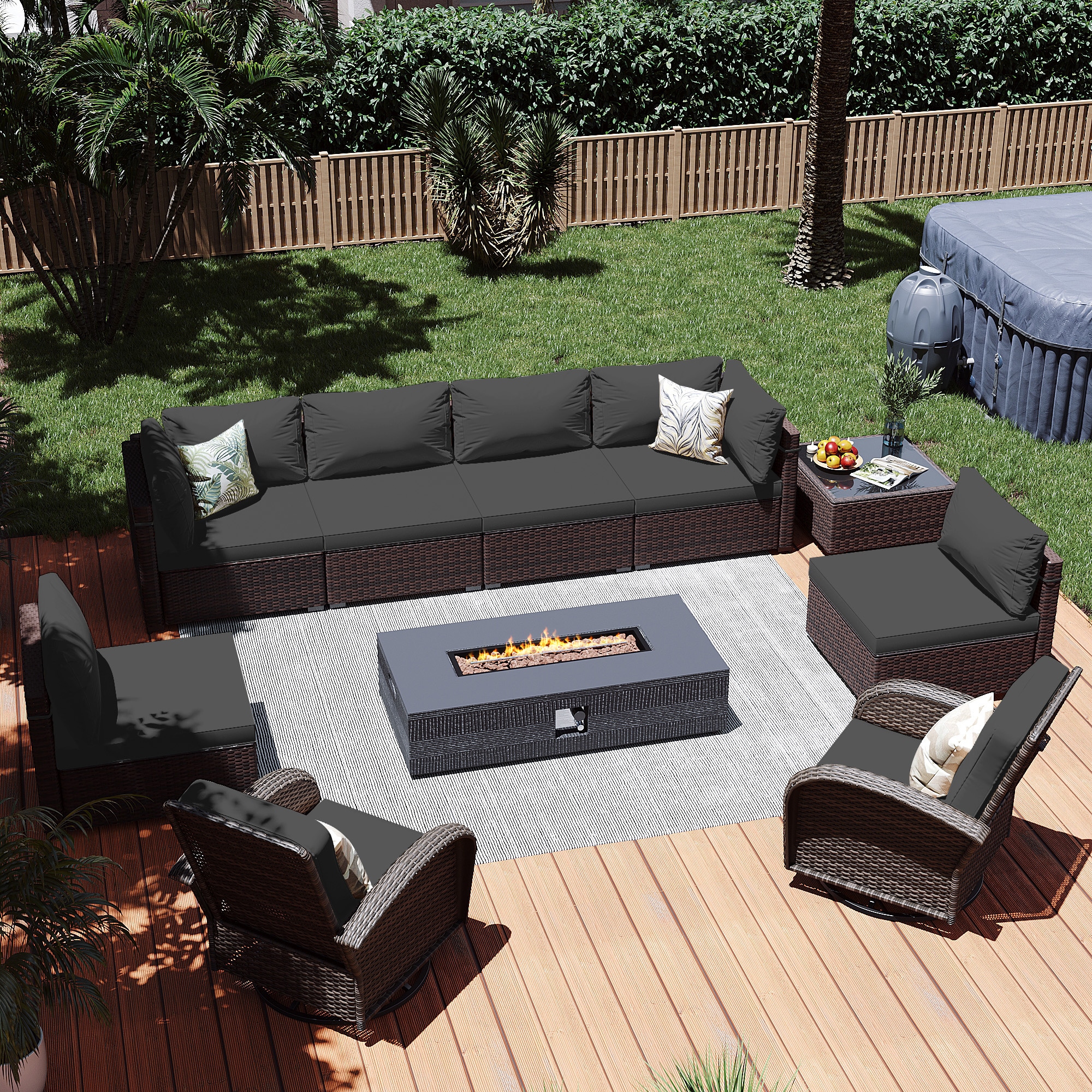 Patio Watcher LS-RT7Y11-56SWDK-B3 10 -Piece Rattan Patio Conversation Set with Dark Gray Cushions