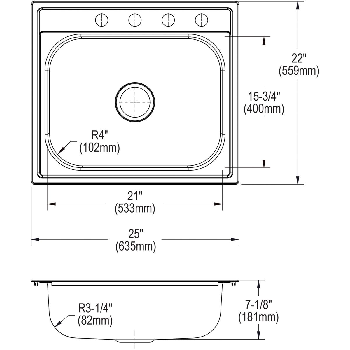Elkay Dayton Drop In 25 In X 22 In Stainless Steel Single Bowl 4 Hole