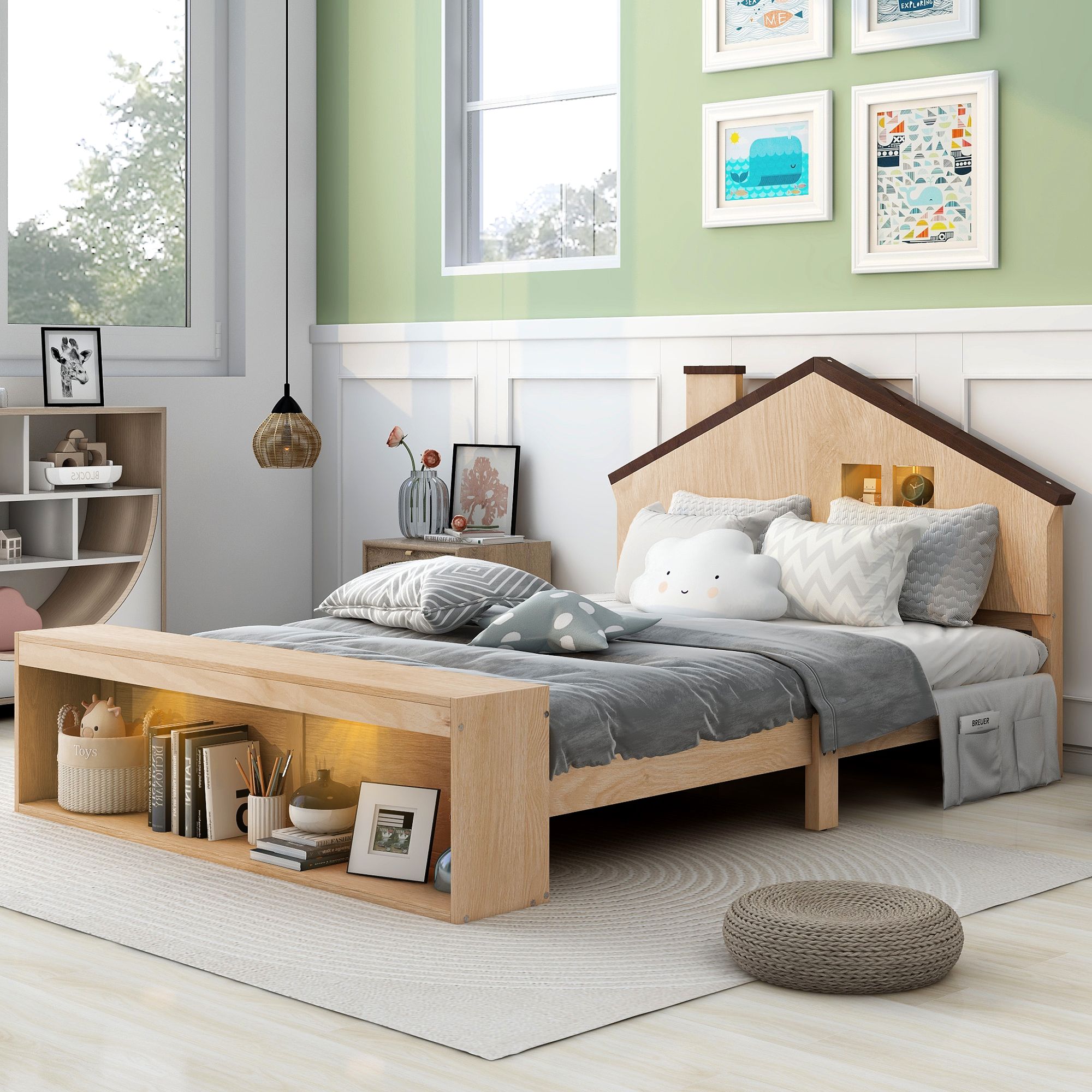 Nestfair FPB0088D Natural Wood Full Wood Platform Bed