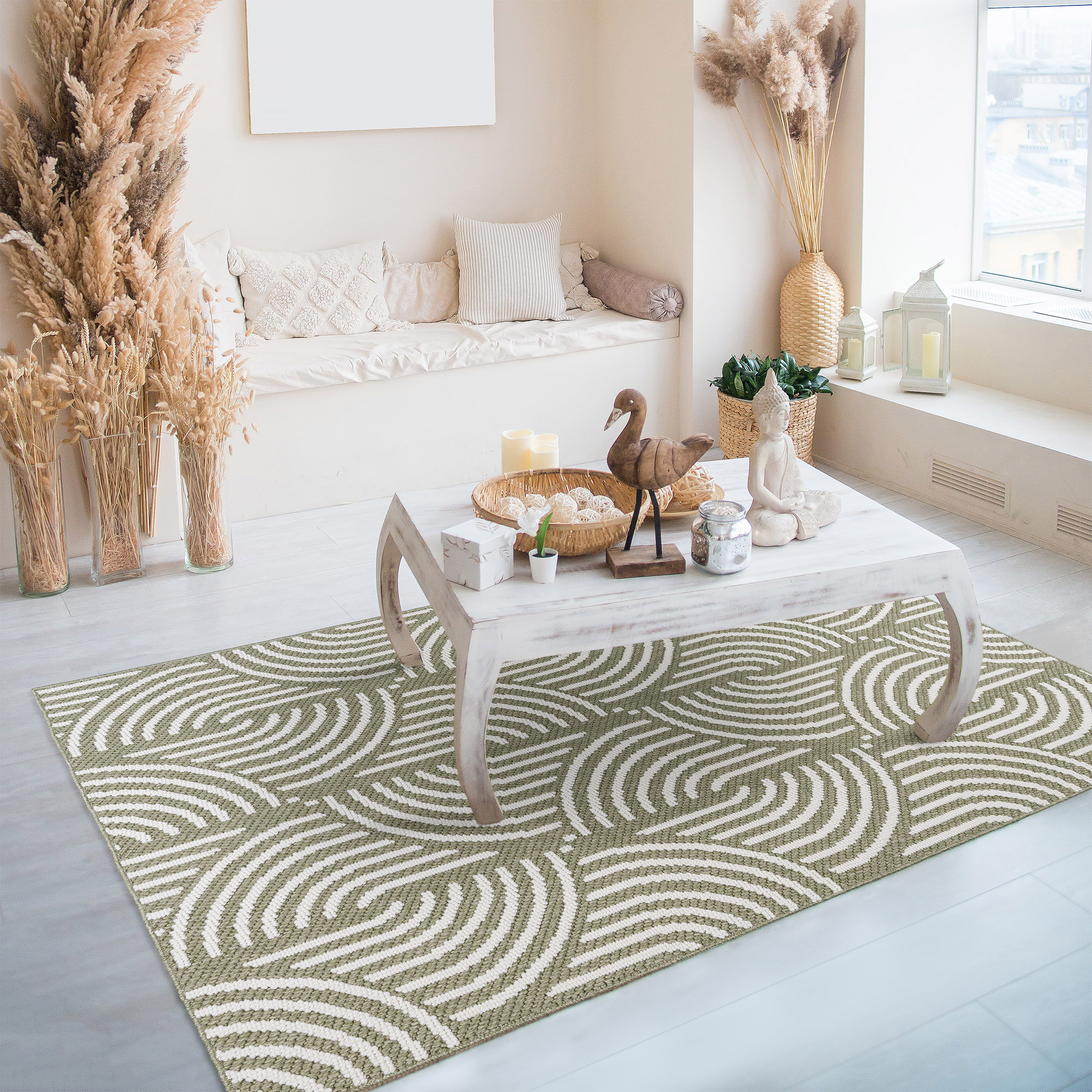 allen + roth 28214 Rounded Shores 4 x 6 (ft) Polypropylene Sage Rectangular Indoor Geometric Area rug