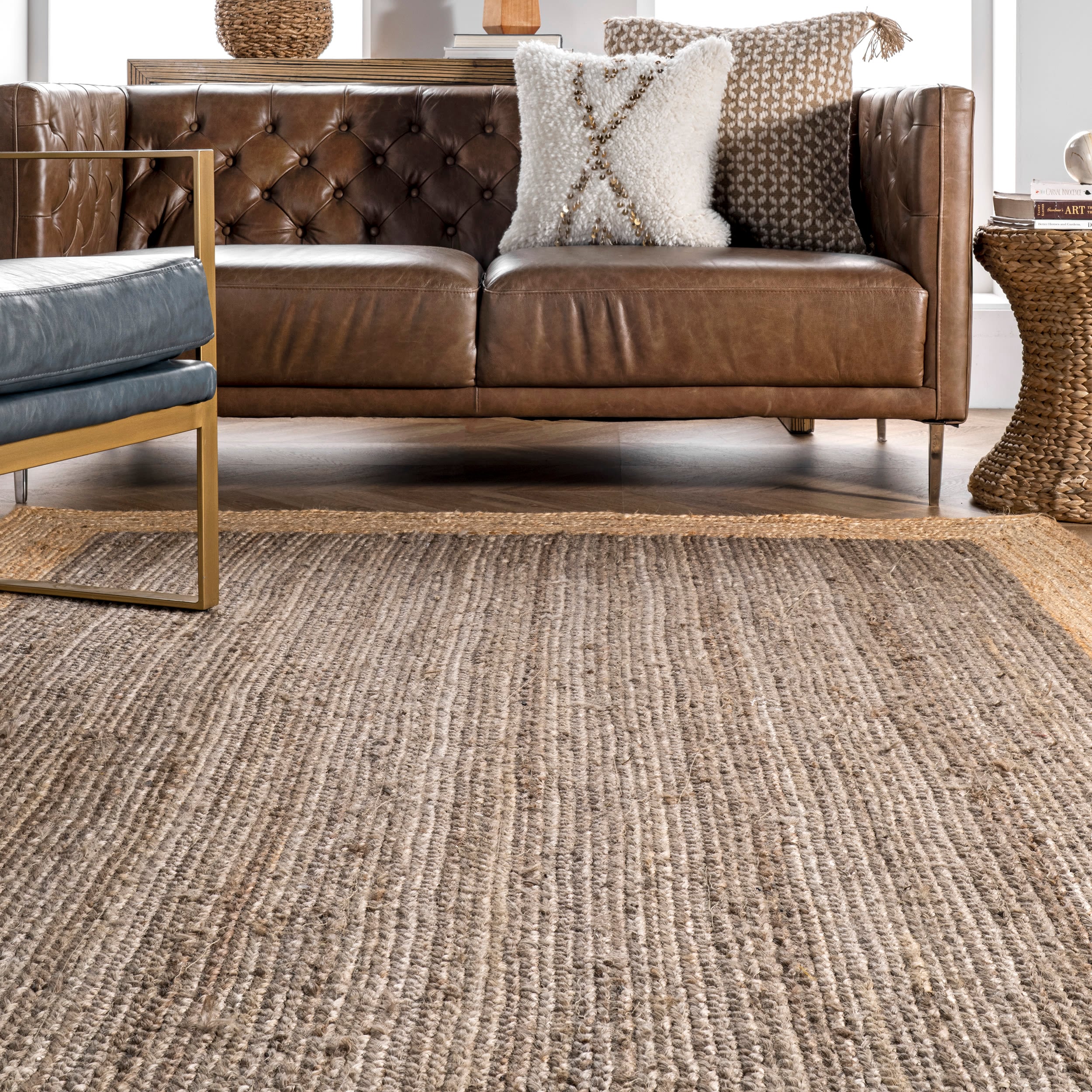 Handmade Gray and Beige Jute Rectangular 4' x 6' Area Rug