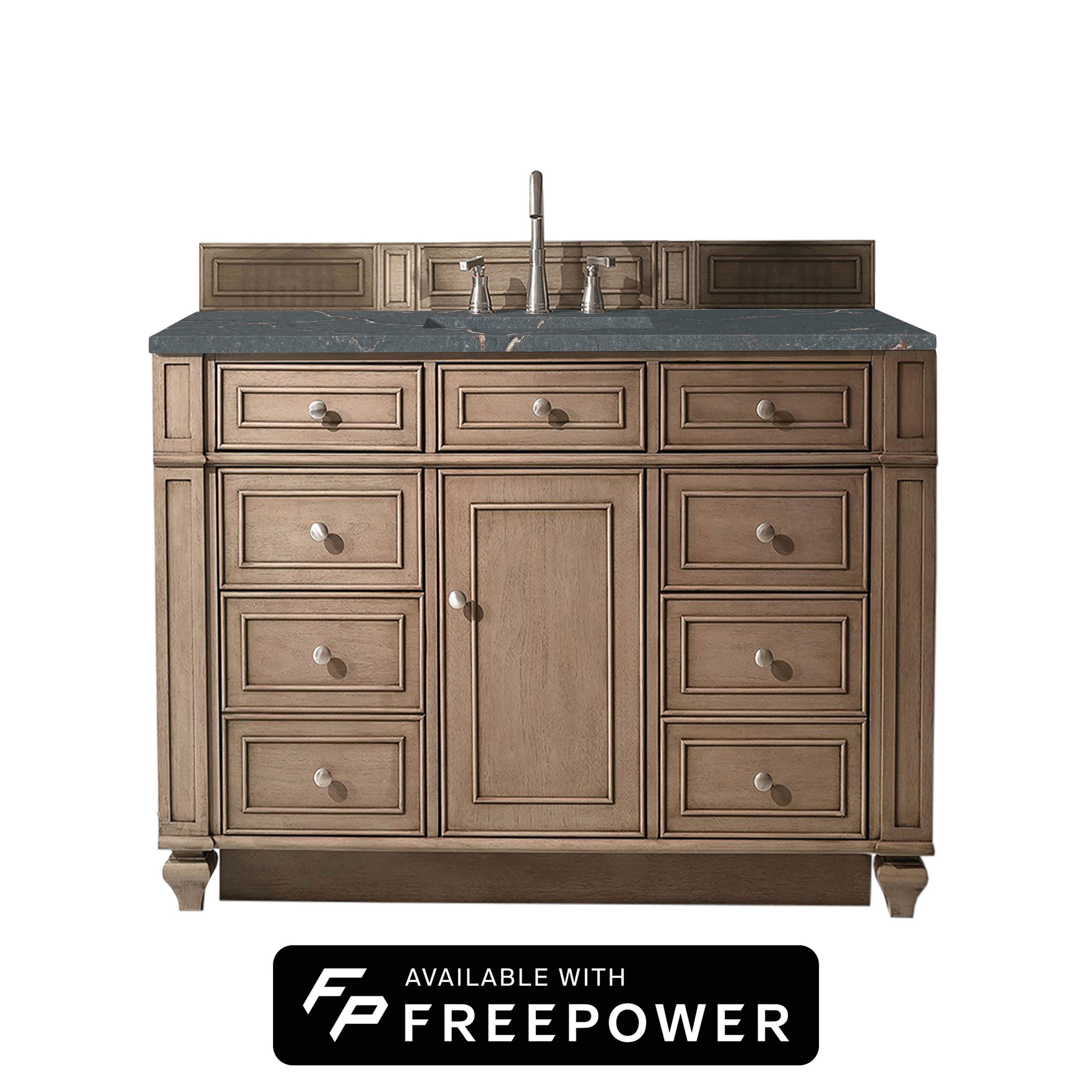 James Martin Vanities 157-V48-WW-FPBL Bristol 48-in Whitewashed Walnut Undermount Single Sink Bathroom Vanity with Parisien Bleu Quartz Top