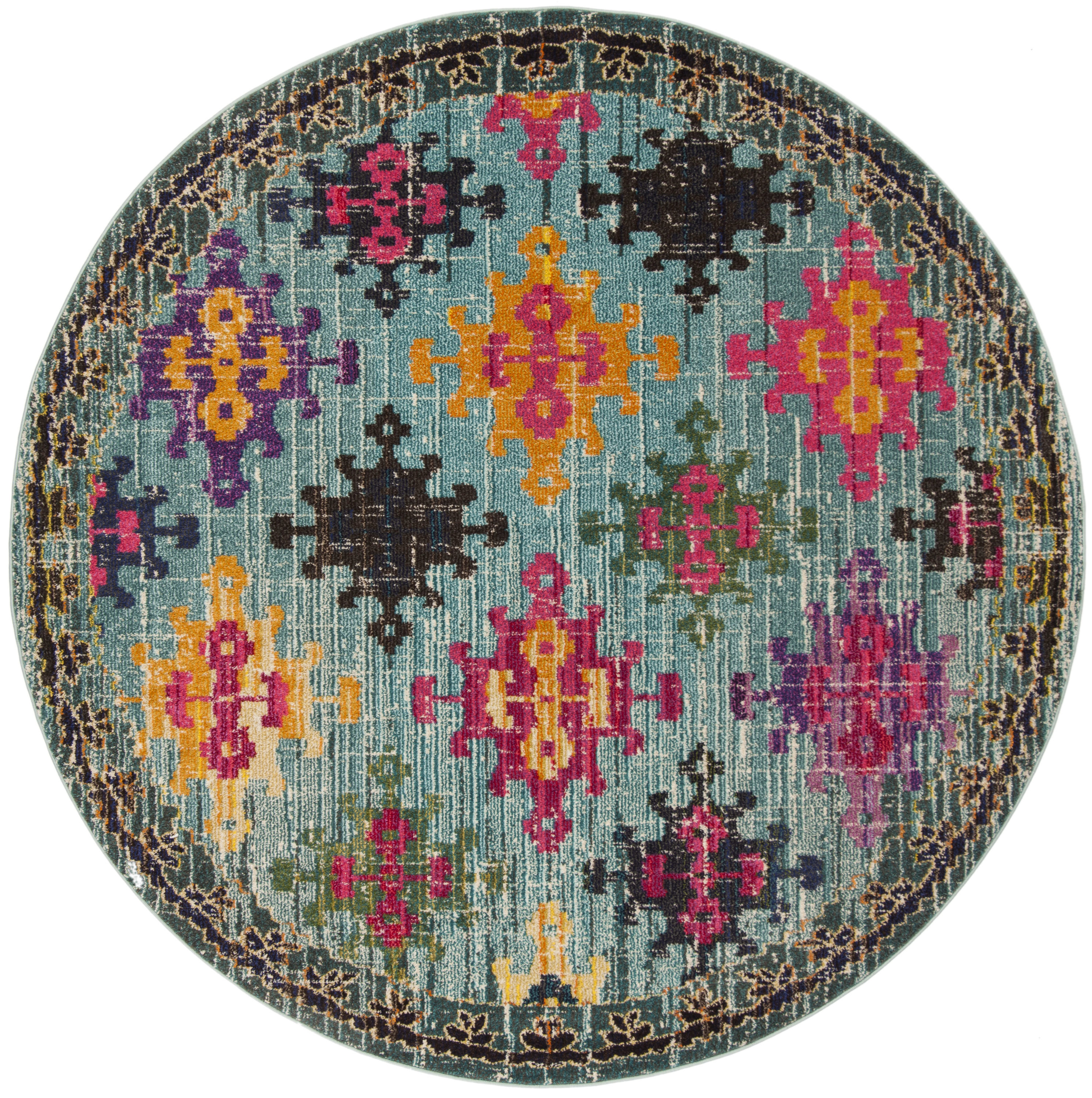 Safavieh MNC244N-7R Monaco Sonia 7 x 7 (ft) Loomed Polypropylene Blue/Multi Round Indoor Distressed/Overdyed Bohemian/Eclectic Area rug