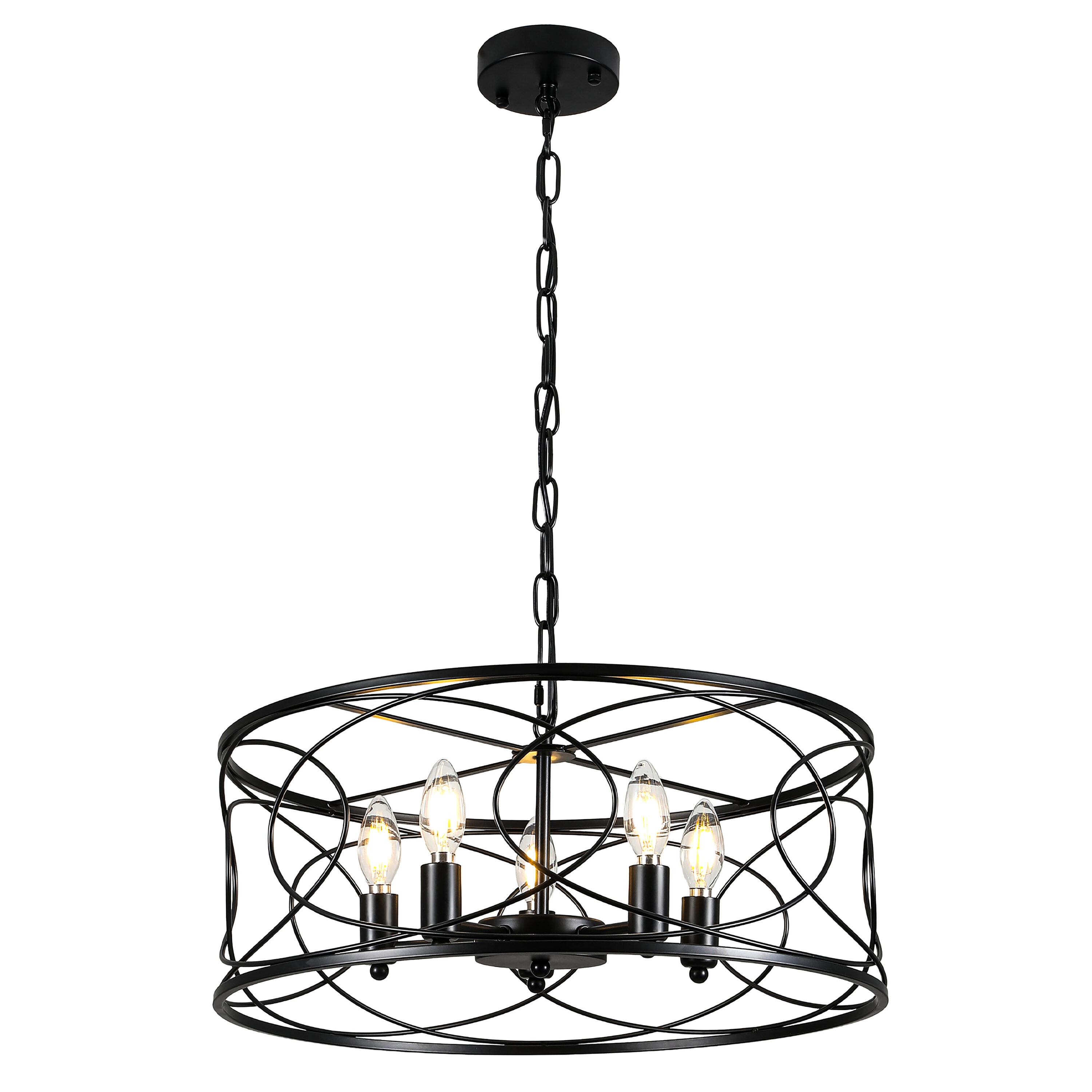 Cusp Barn CUSP078B Chandelier 5 -Light Matte Black Industrial Cage For Use in Bedrooms, Dining Rooms, Foyers, Kitchens, Living Rooms Chandelier