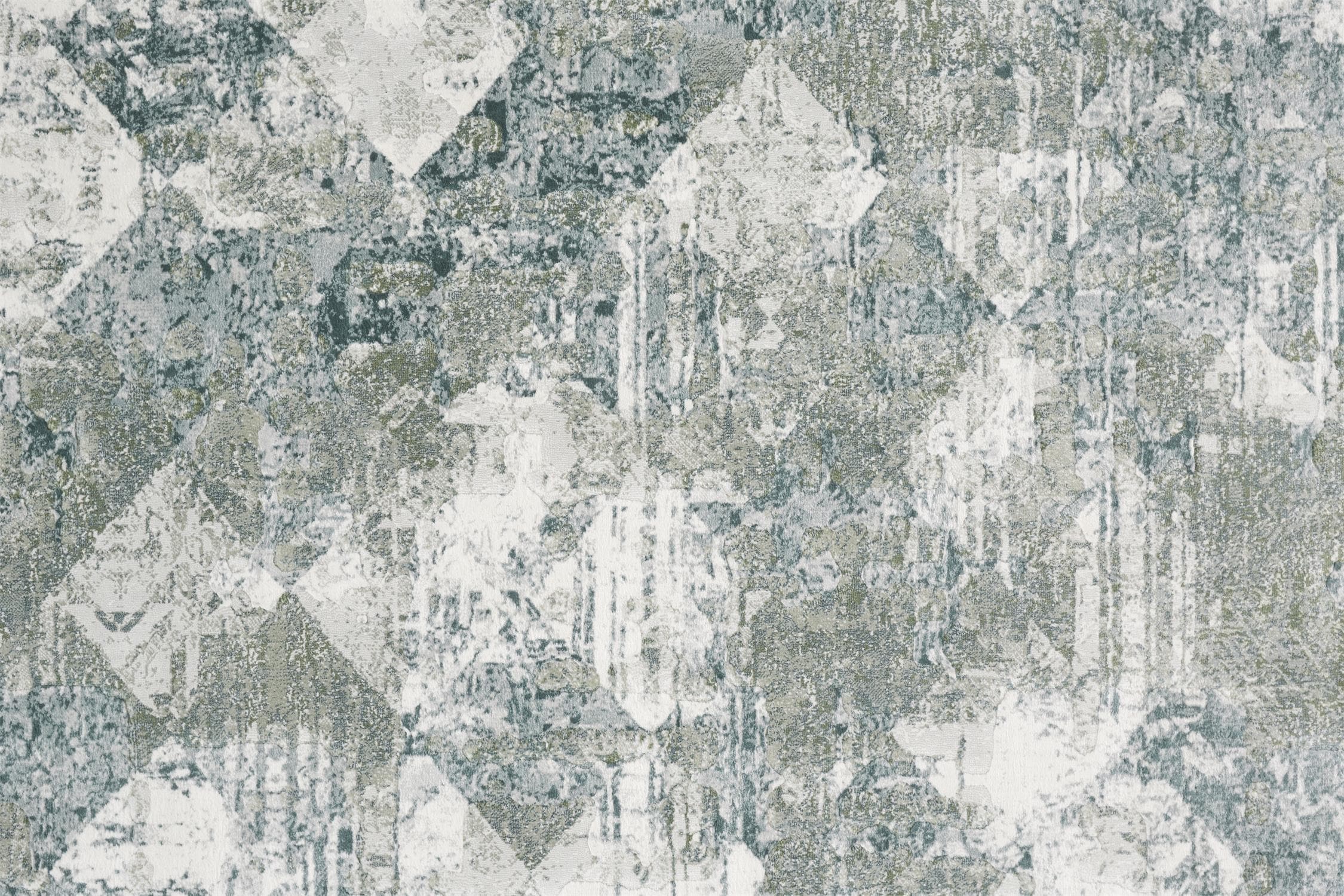 Ivory and Green Geometric Synthetic Area Rug