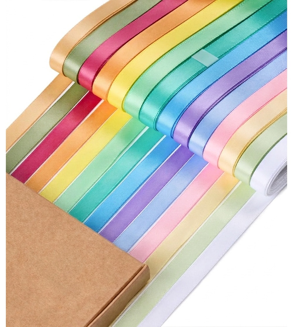 Afoxsos  Pastel Satin Ribbon 3 Eight Inch 14 Roll Pack 70 Yards Double Face Assorted Colors for Gift Wrapping Hair Bows Craft Sewing Party
