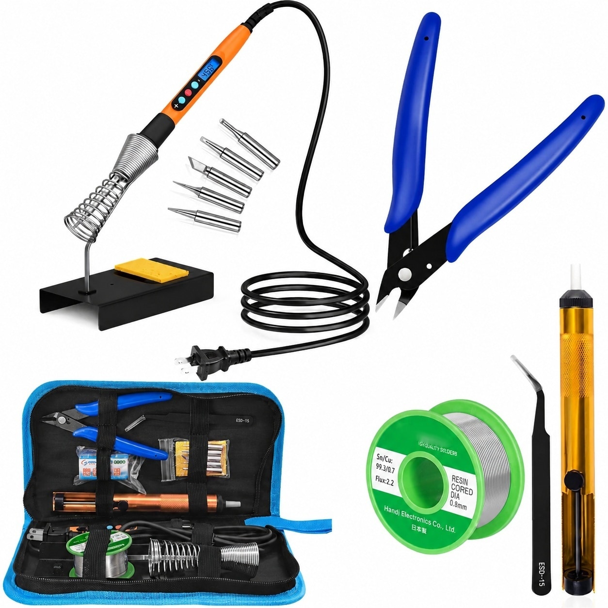 Aoibox  90W 110V Soldering Iron Kit with LCD Adjustable 356 F 896 F 5 Tips and 13 in 1 Repair Accessories