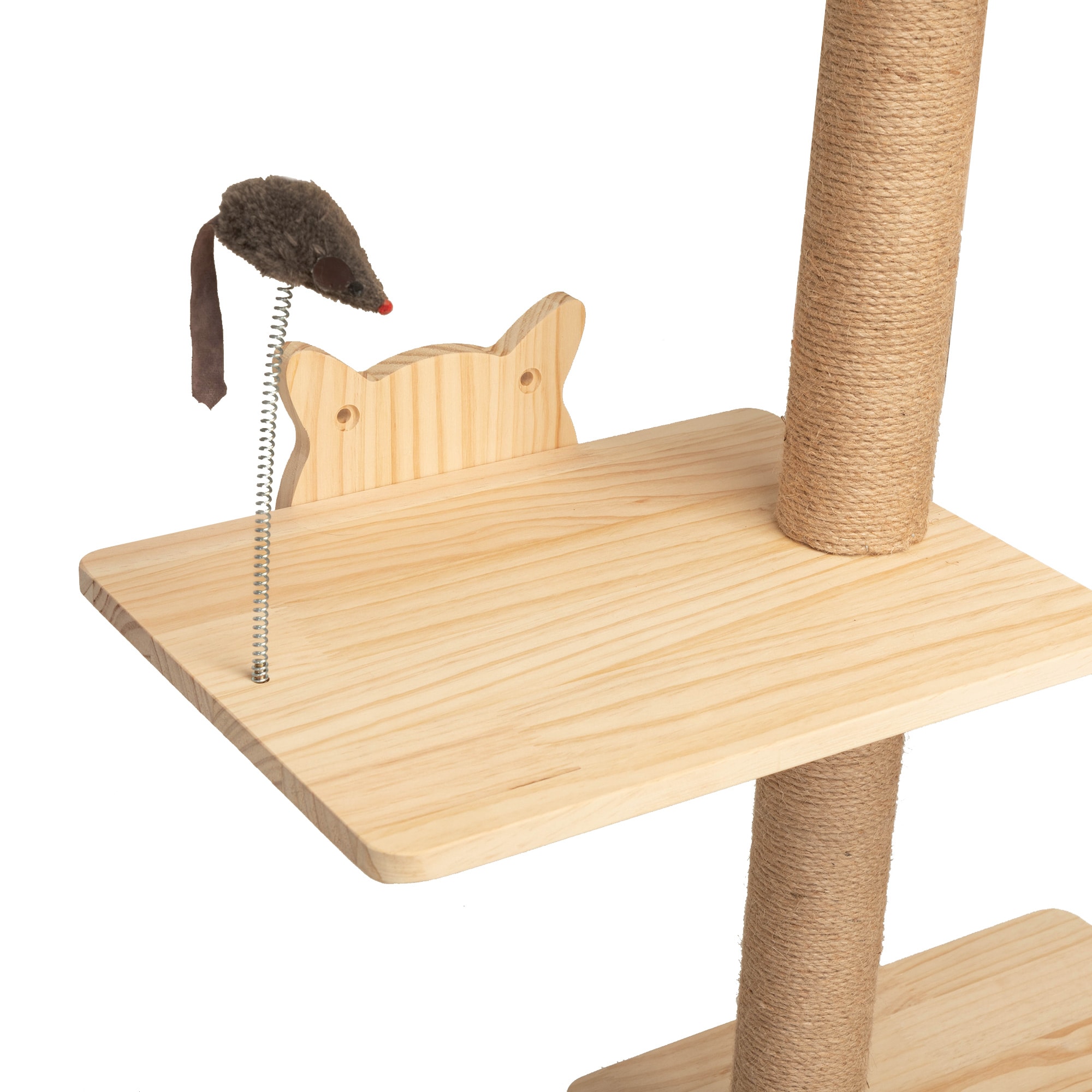 Natural Pinewood Wall-Mounted 4-Tier Cat Tree with Sisal Scratching Post