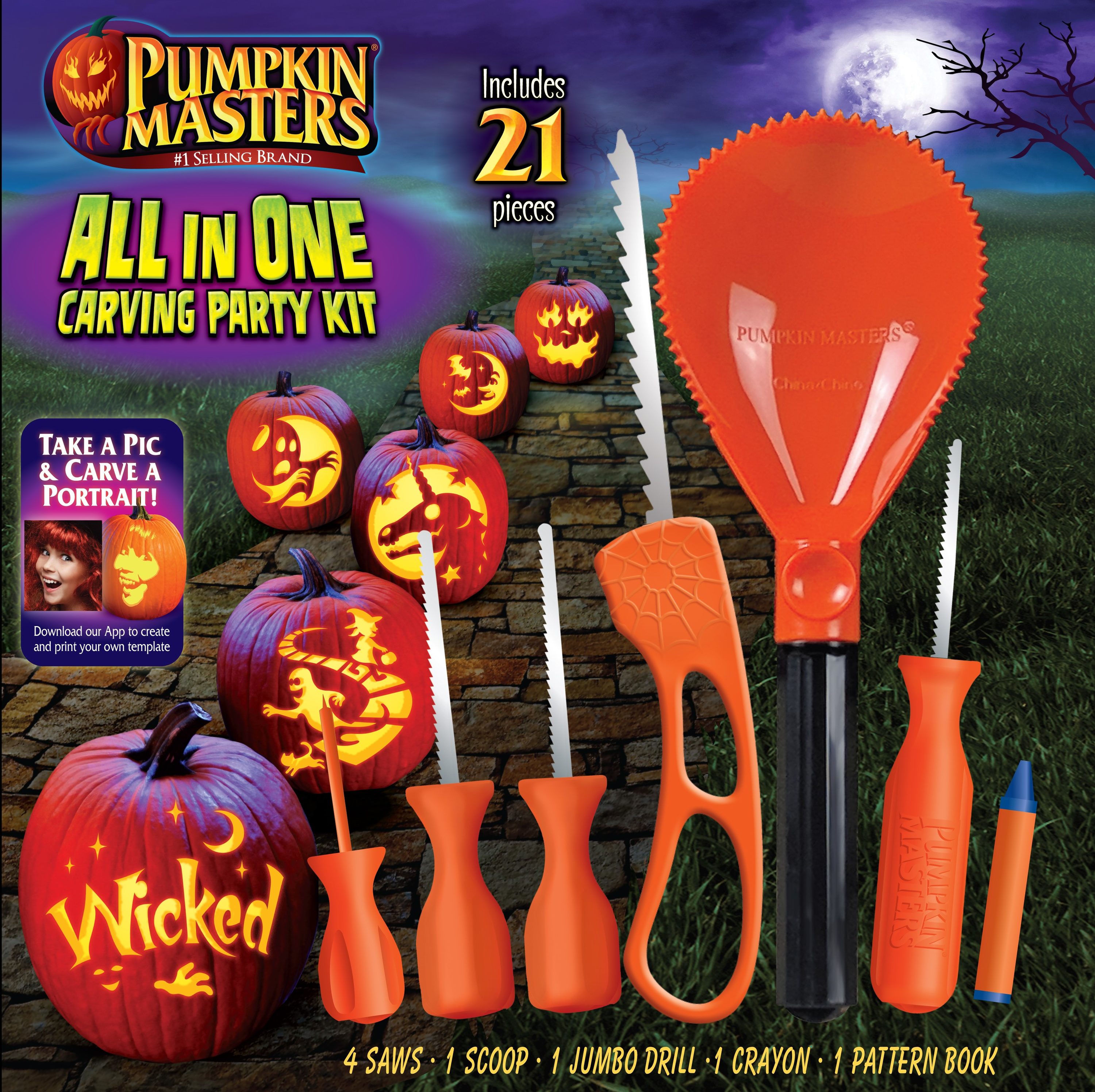 Pumpkin Masters Pumpkin Carving Kit W/ Pattern Book+5 Tools  NEW-HALLOWEEN-10 pat