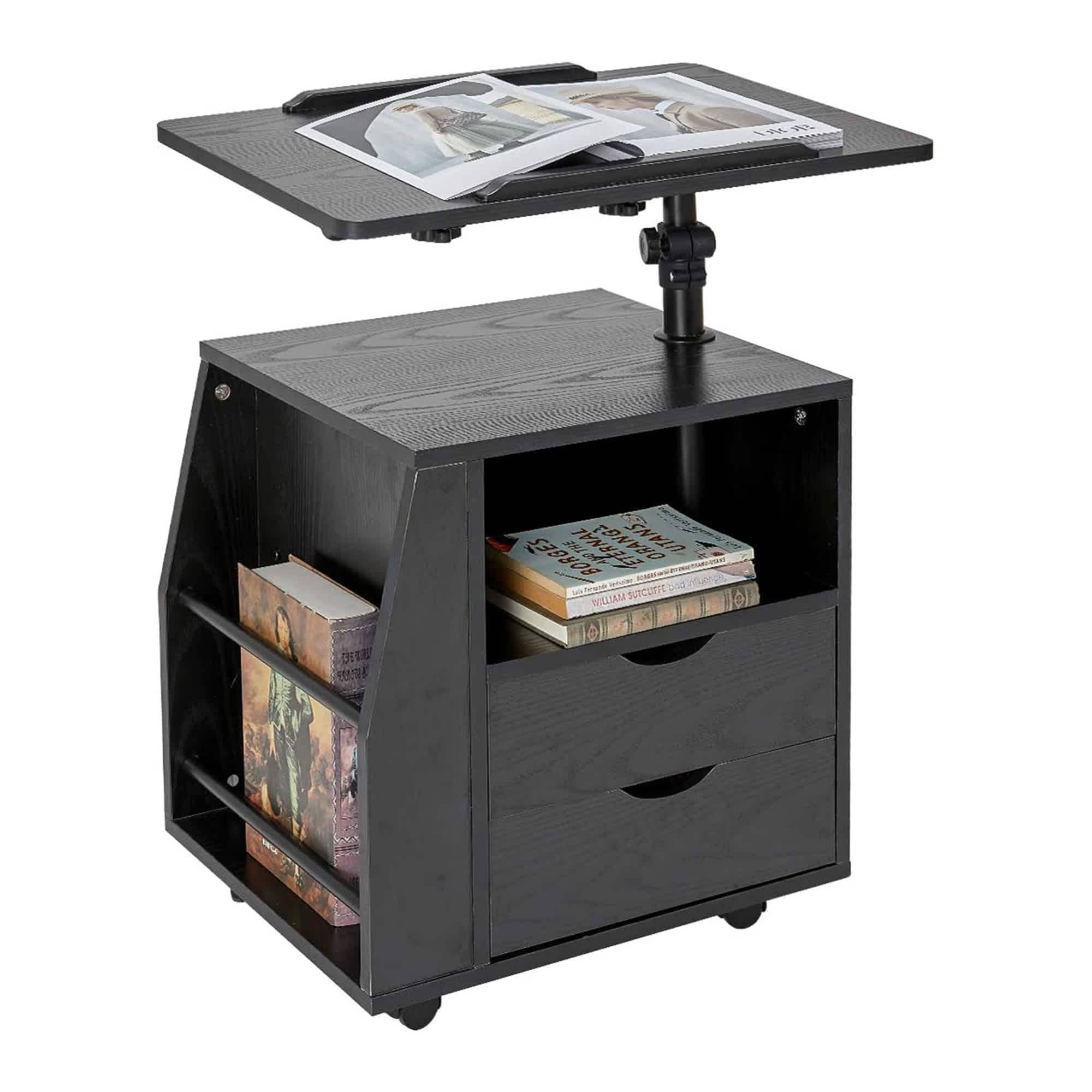 EROMMY 268115 Swivel Top Adjustable Height Bedside End Table w/Storage Drawers