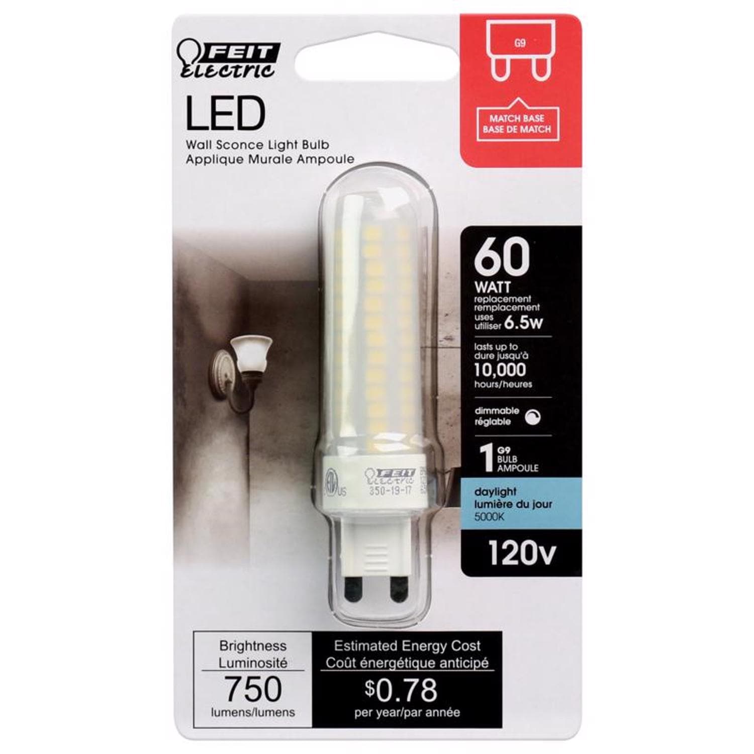 Feit Electric EJD3005285 T4 G9 LED Bulb Daylight 60 Watt Equivalence 1 pk