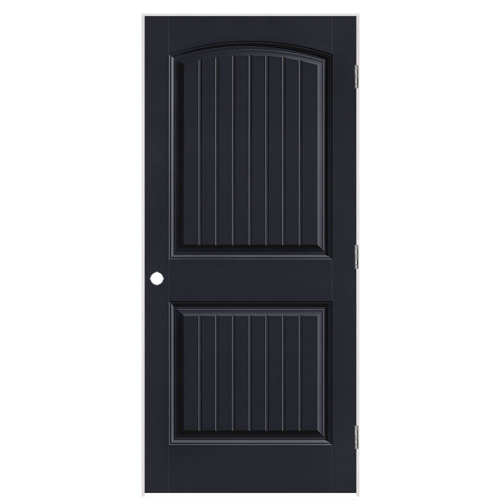 Masonite 1443835 36-in x 80-in Midnight Solid core 2-panel round top plank Left hand Smooth Prefinished Molded composite Flat Jamb Single Prehung Interior Door