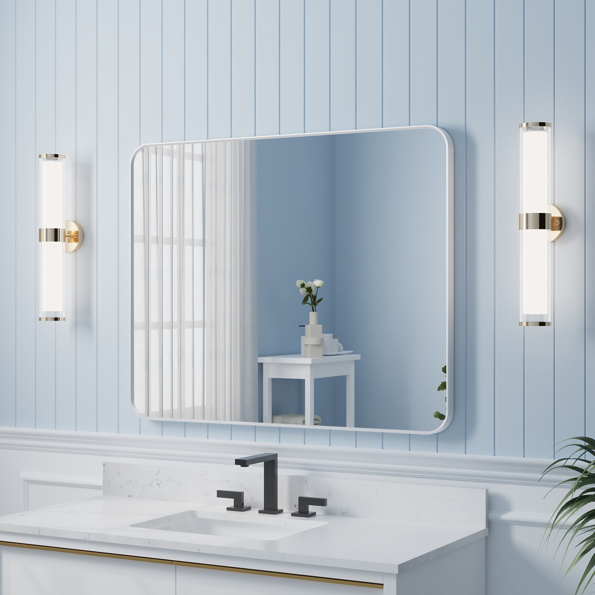 Forclover A1F4032W 40-Inches W x 32-Inches H Rectangle White Framed Full Length Wall Mirror