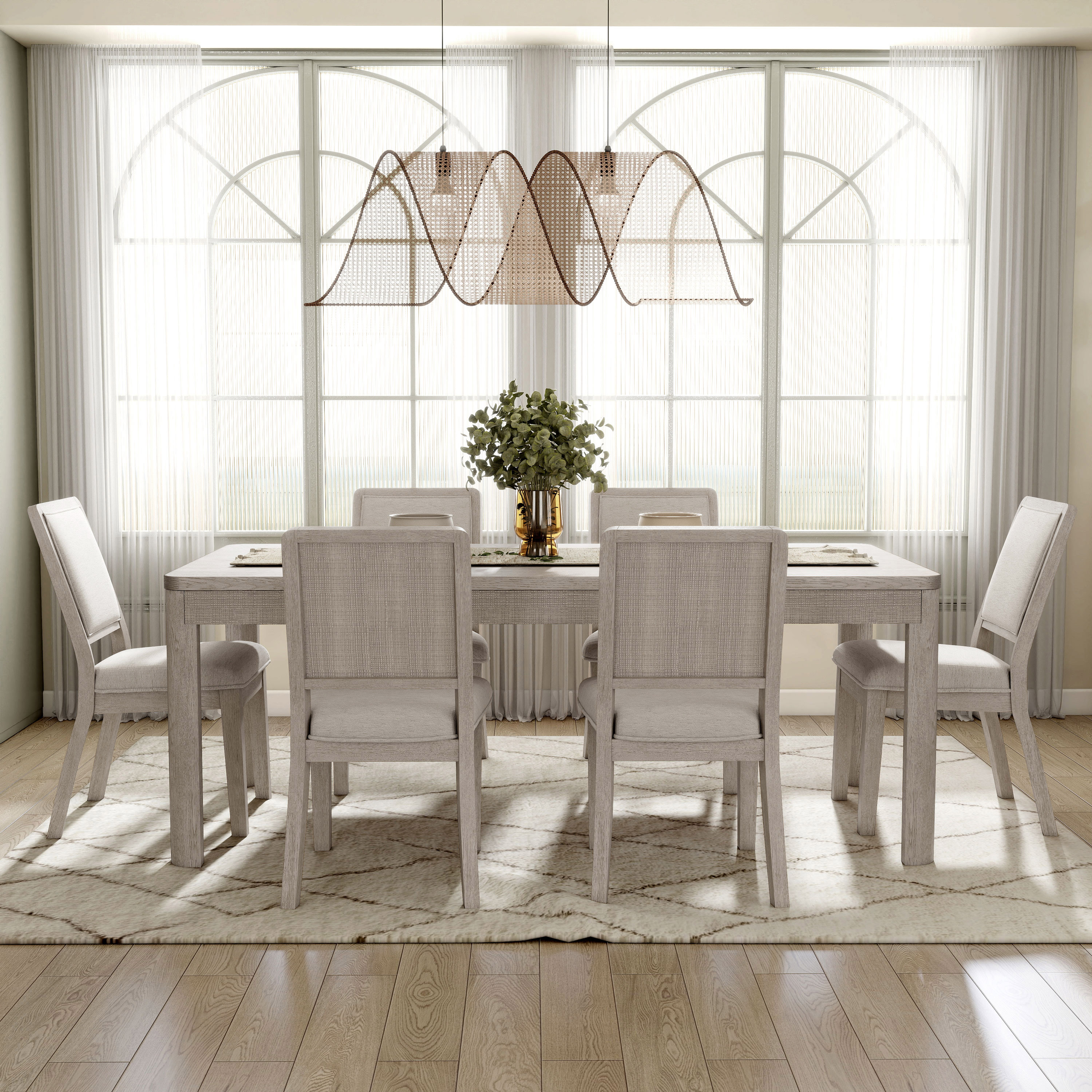 Furniture of America IDF-39016AKT7PC Renan Natural Oak Contemporary/Modern Dining Room Set with Rectangular Table ( Seats 6 )
