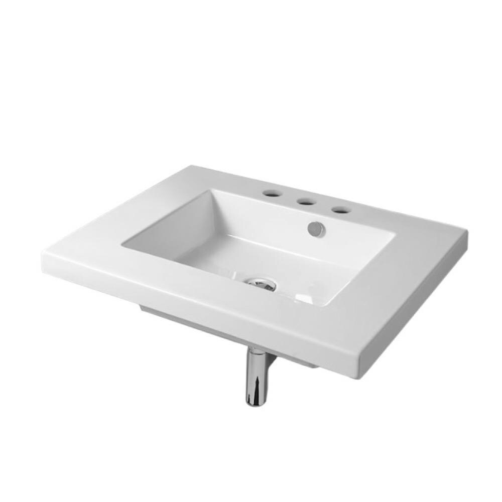 Nameeks Mars White Ceramic Wall Mount Square Bathroom Sink With Overflow Drain 2756 In X 2126 In In The Bathroom Sinks Department At Lowescom