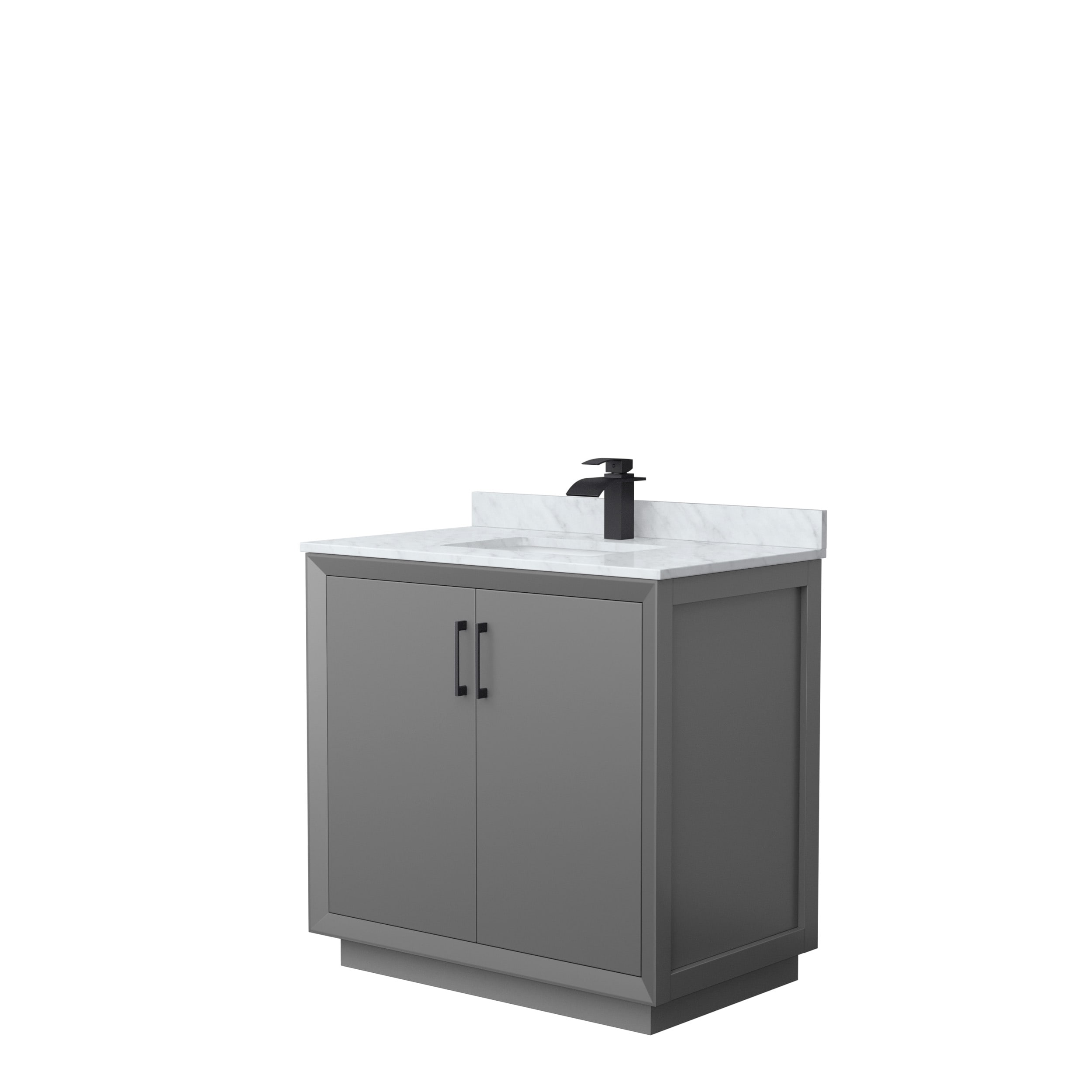 Wyndham Collection WCF414136SGBCMUNSMXX Strada 36-in Dark Gray with Matte Black Trim Undermount Single sink Bathroom Vanity with White Carrara marble Natural marble Top