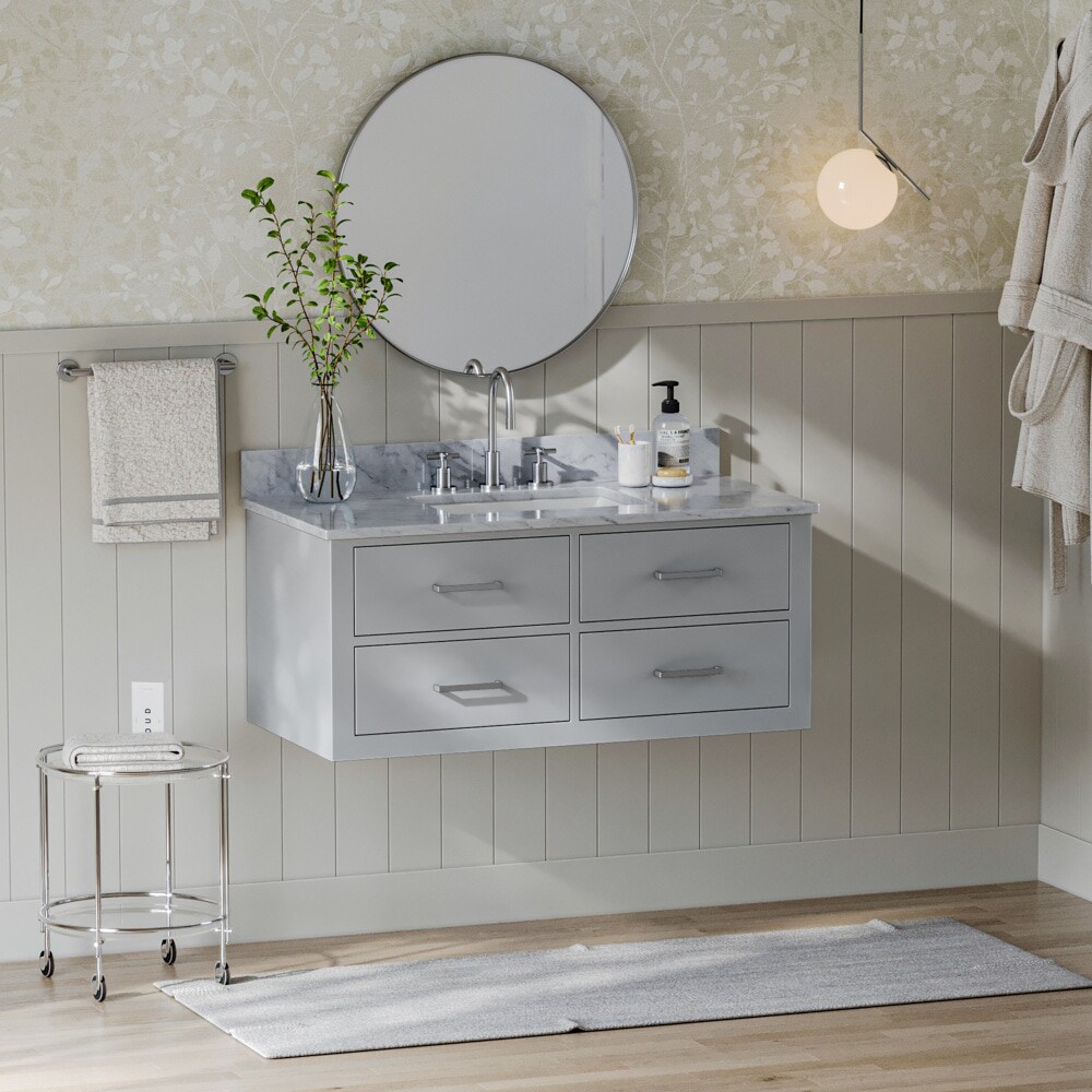 ARIEL W043SCW2RVOGRY Hutton 43-in Grey Undermount Single Sink Floating Bathroom Vanity with White Marble Top