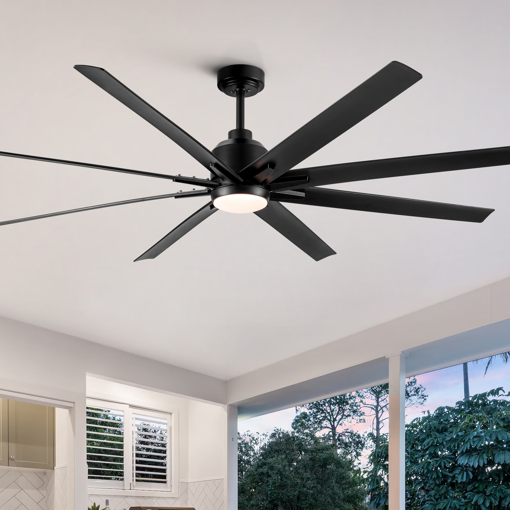 BABOOM BOM-12WHORKBS 72-in Color-Changing Integrated LED Matt Black with ABS Blades Ceiling Fan With Light - Remote Included ( 8 -Blade )