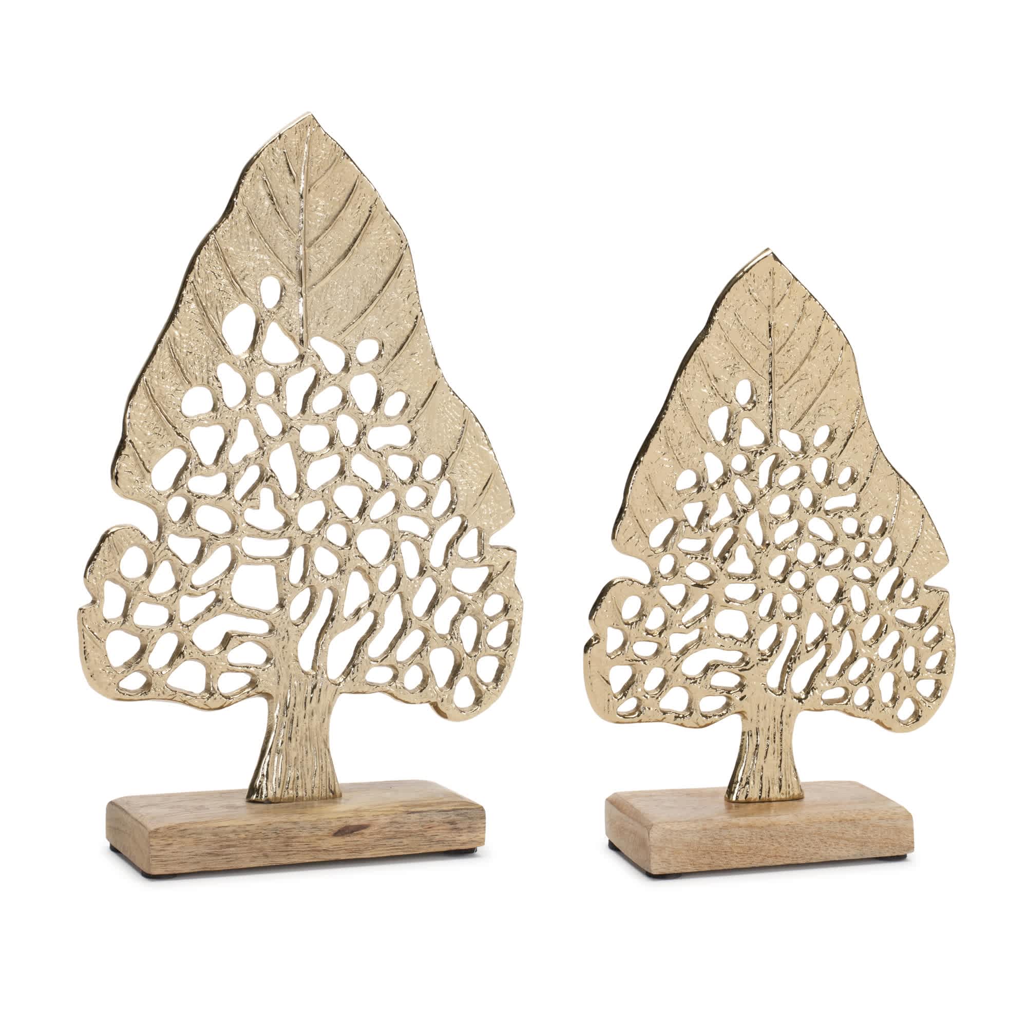 Melrose International 92507DS Modern Metal Leaf Tree on Wood Base (Set of 2)