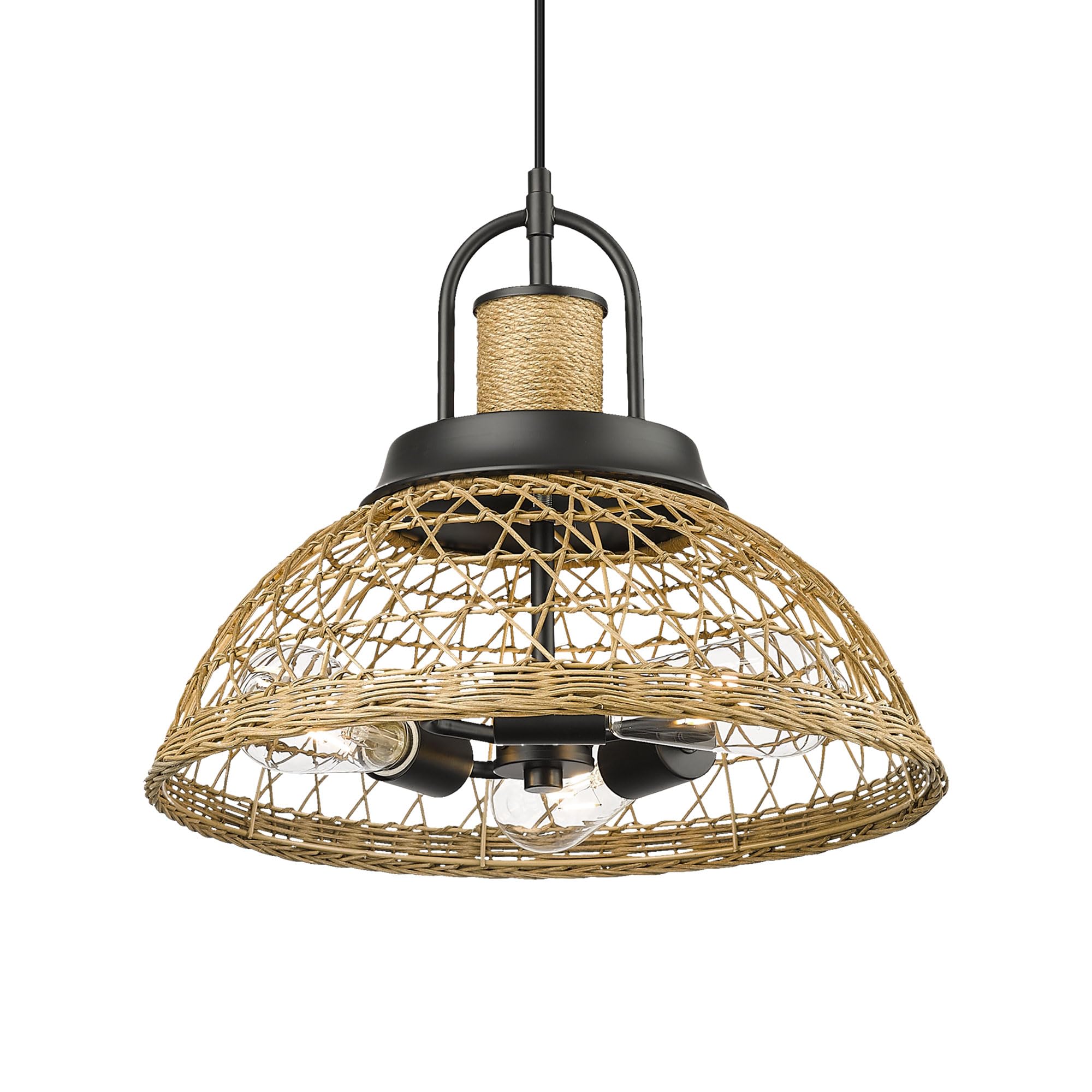 LTMATE LS5HJF83MIL BK JAZAVA 2 -Light Black and hemp Bohemian/global Globe Medium Hanging Convertible pendant/Semi-flush