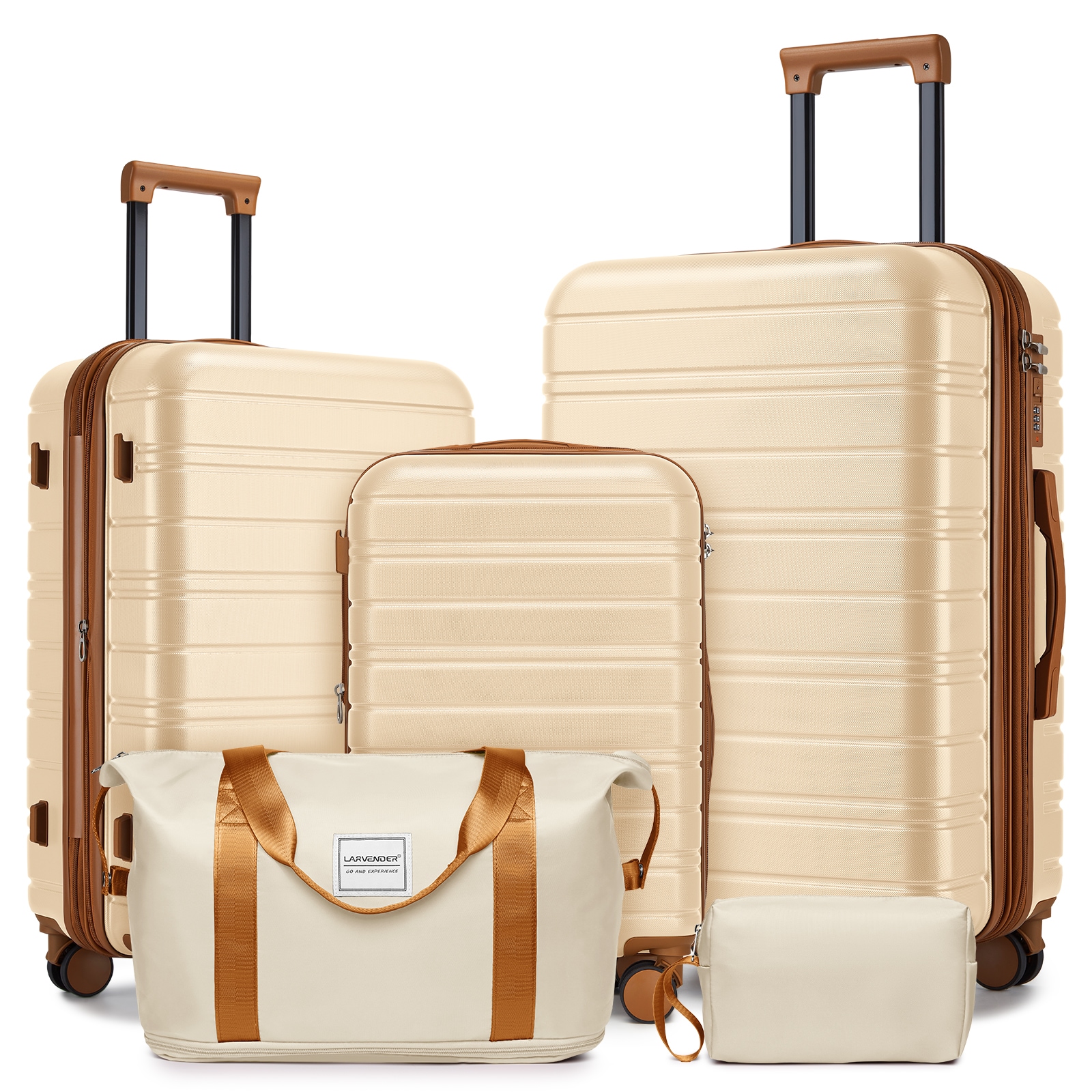LOVMOR SF-H-W3412P334893 Luggage Sets 5 Piece with Duffel Bags Hardside Expandable Suitcases with Spinner Wheels Cream