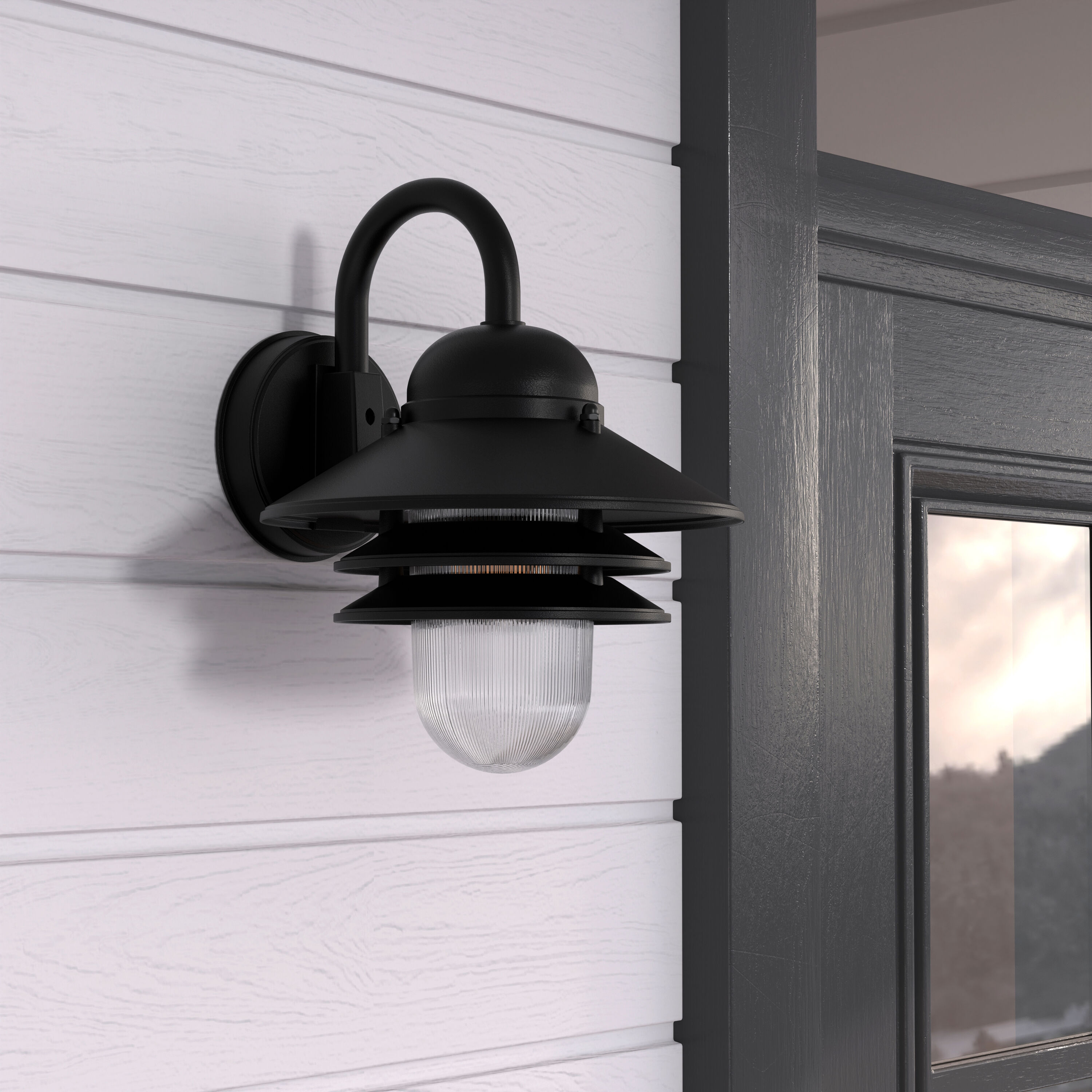 Portfolio WL127BK 1 -Light 13-in H Black Hardwired Outdoor Wall Light