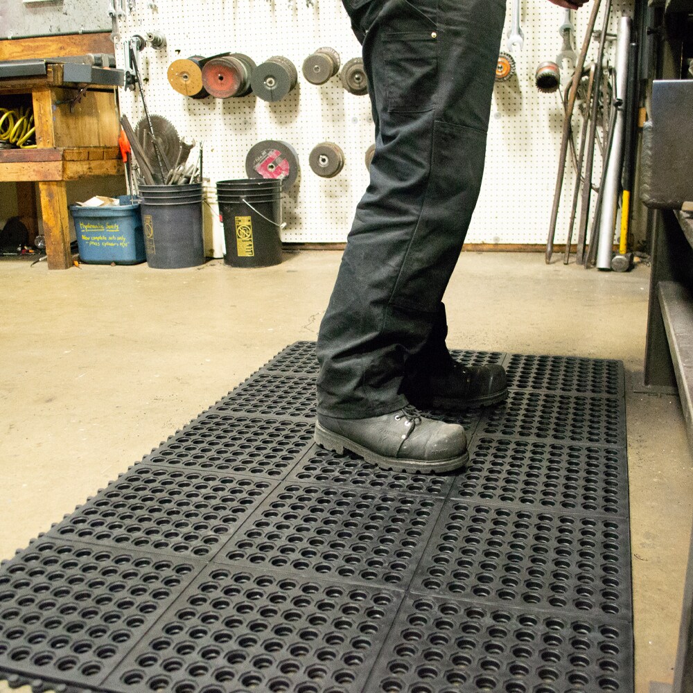 Lavex 3' x 5' Heavy-Duty Black Rubber Anti-Fatigue Floor Mat with