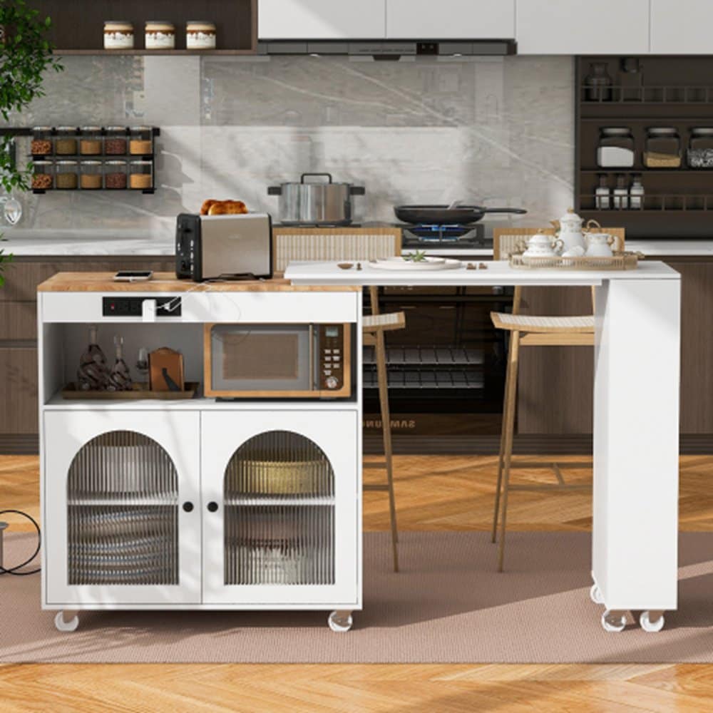 Runesay Blue Mdf Base with Mdf Wood Top Rolling Kitchen Island (16.92-in x 41.11-in x 38.22-in)