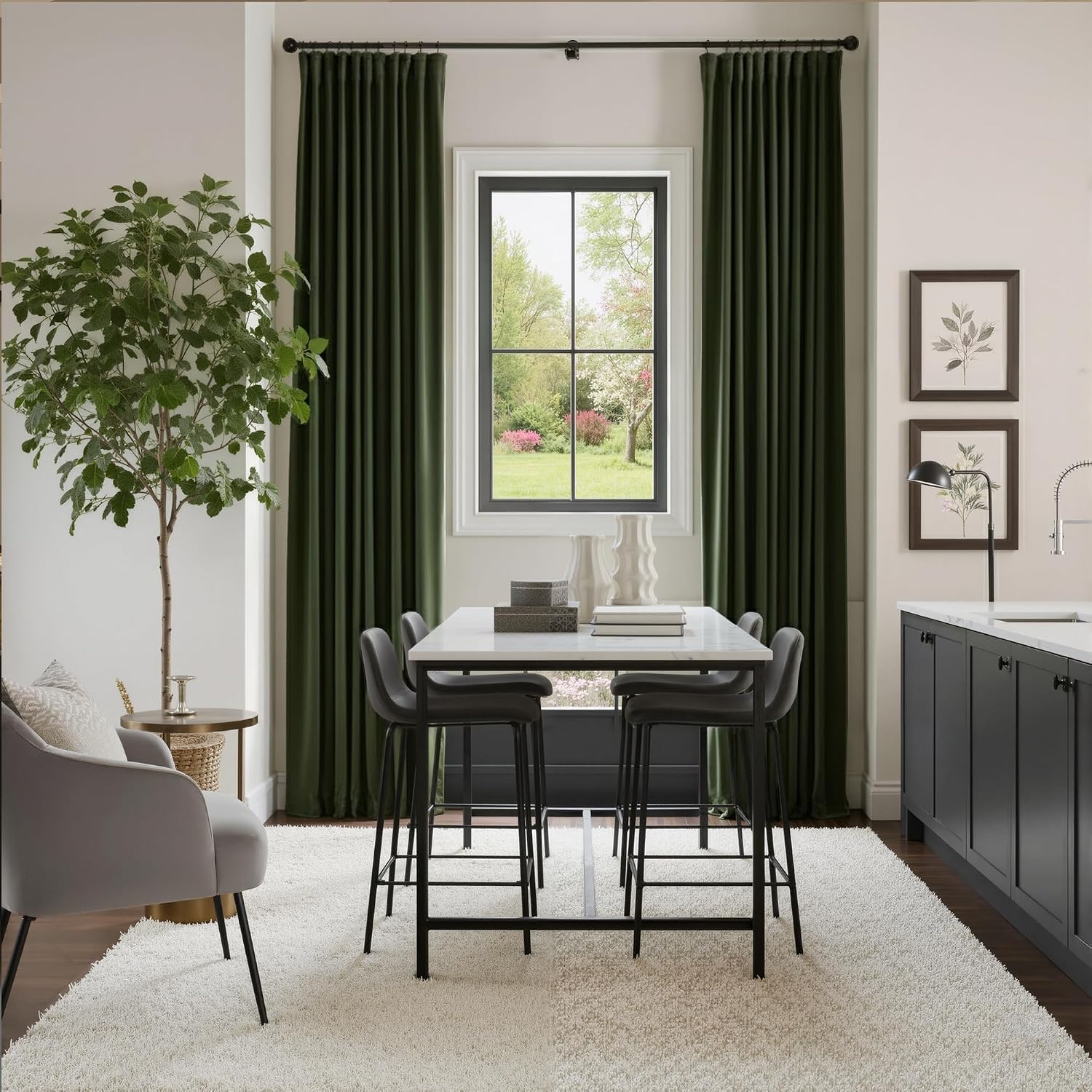 NICETOWN Army Green Blackout Velvet Curtains 108 Inch Long Thermal