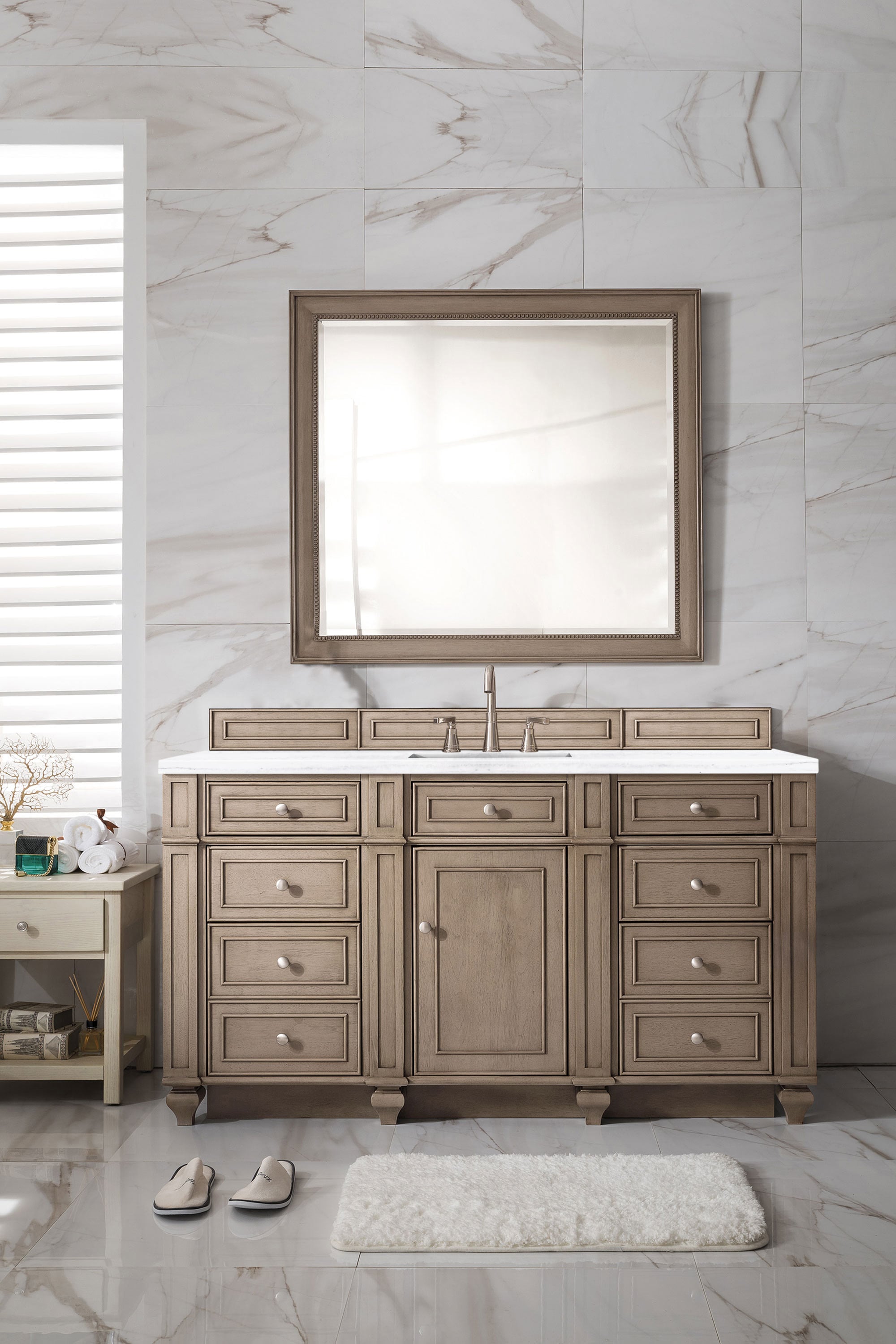 James Martin Vanities 157-V60S-WW-3AF Bristol 60-in Whitewashed Walnut Undermount Single sink Bathroom Vanity with Arctic Fall Solid surface Top