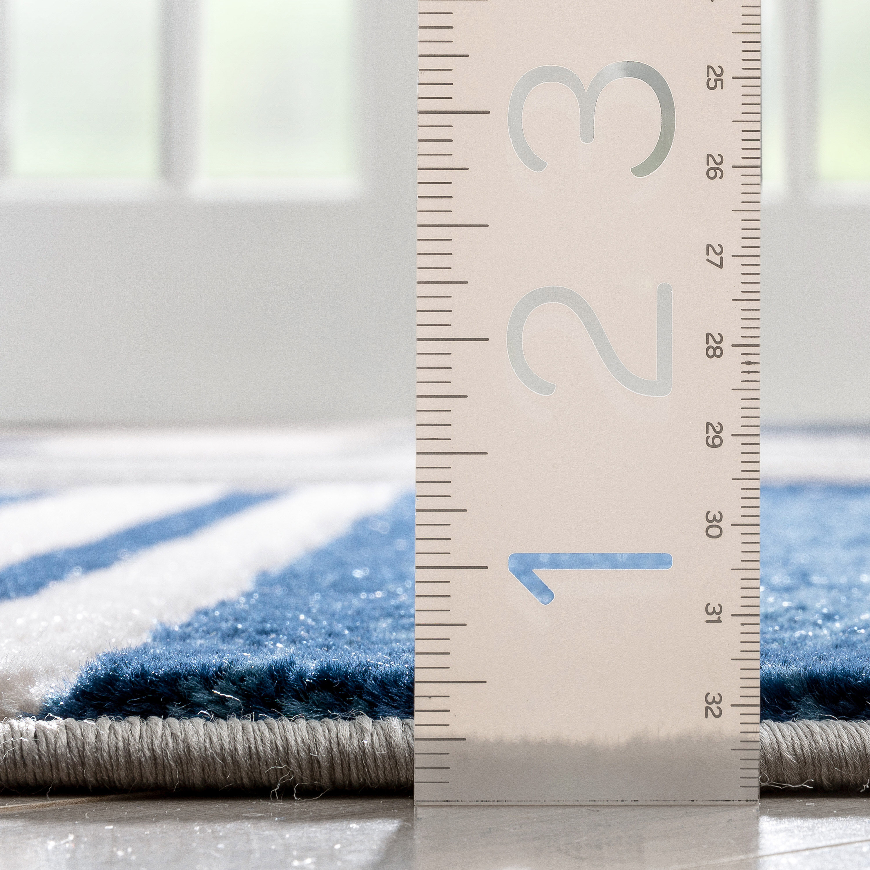 Dark Blue Geometric Synthetic Runner Rug