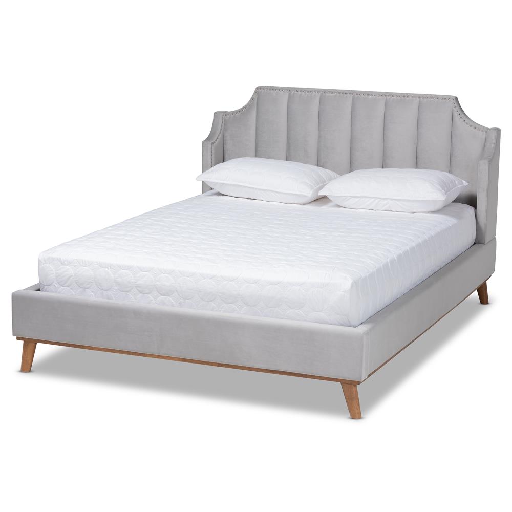 Baxton Studio 163-10287-LW Adelie Light Grey/Walnut King Upholstered Daybed