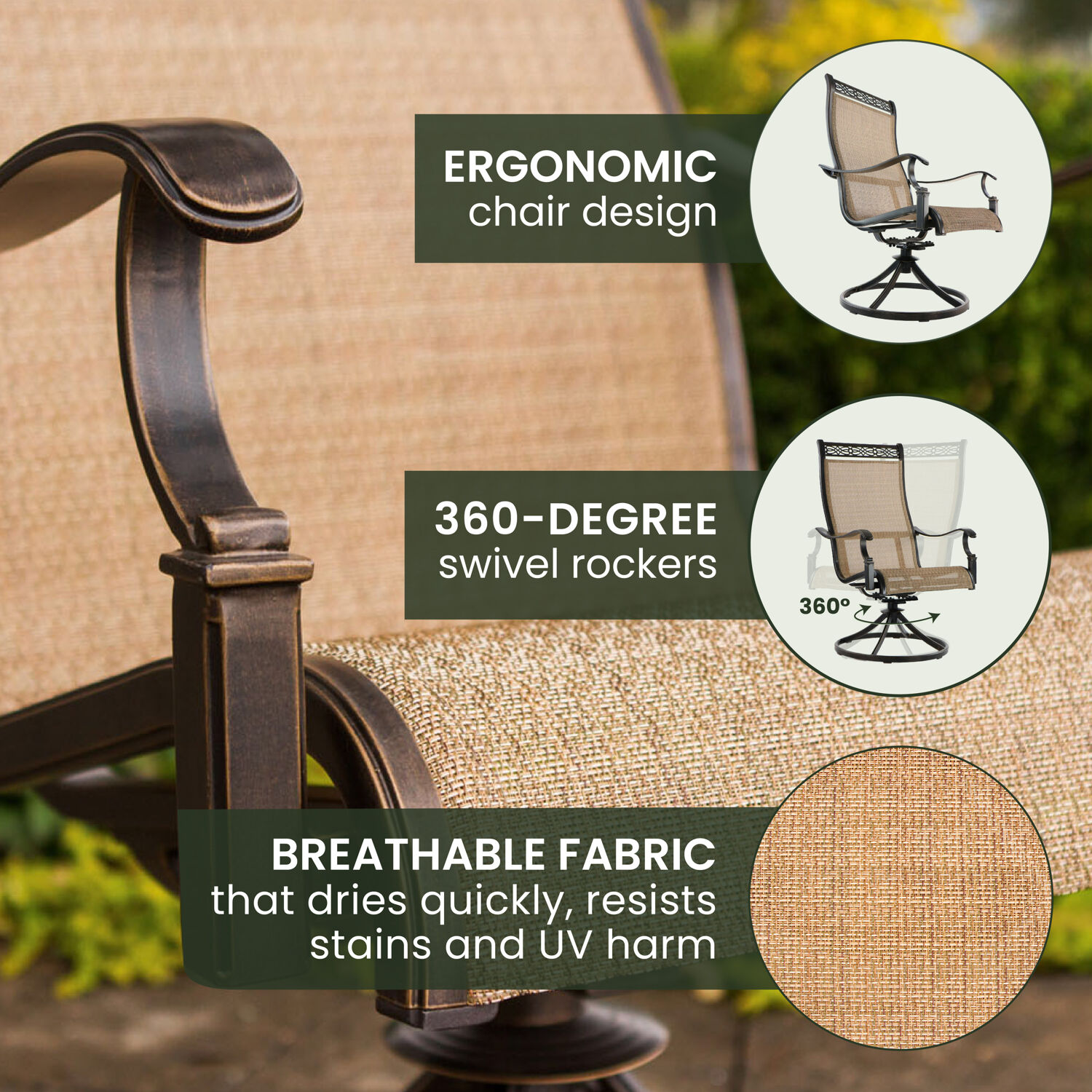 Tan and Bronze 7-Piece Outdoor Dining Set with Swivel Rockers