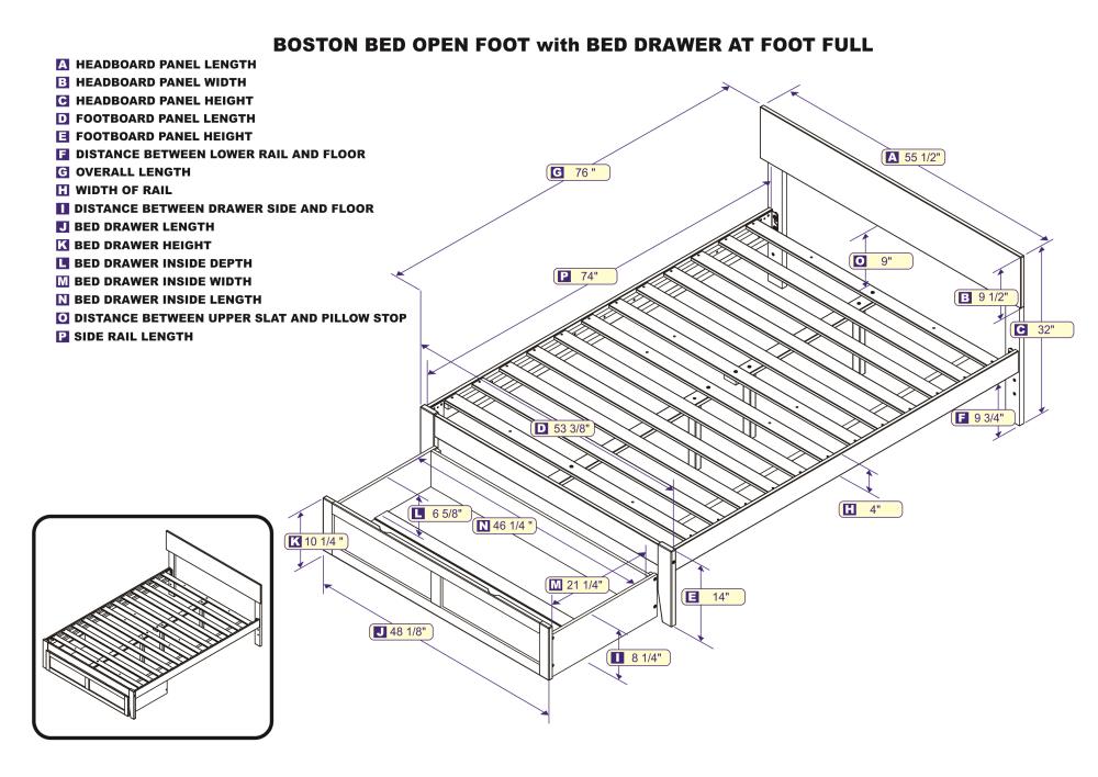 AFI Furnishings Boston Walnut Full Wood Platform Bed with Storage in ...