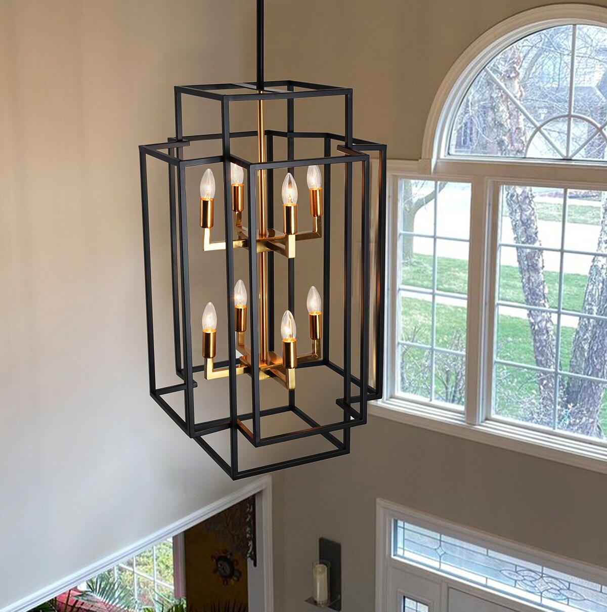 Aiwen 8-Light Black Industrial Plug-in/hardwired Chandelier