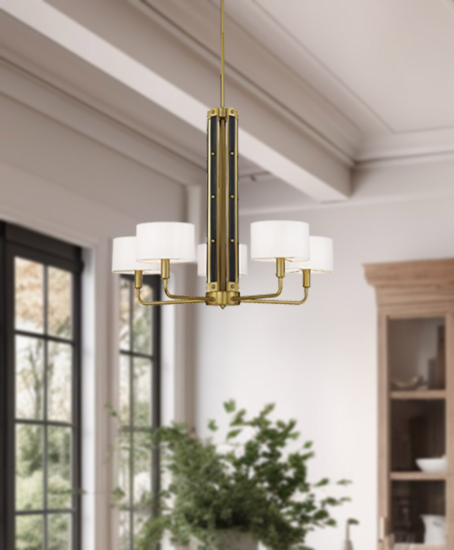Chelsea Soft Brass 5-Light Chandelier with White Silk Shades