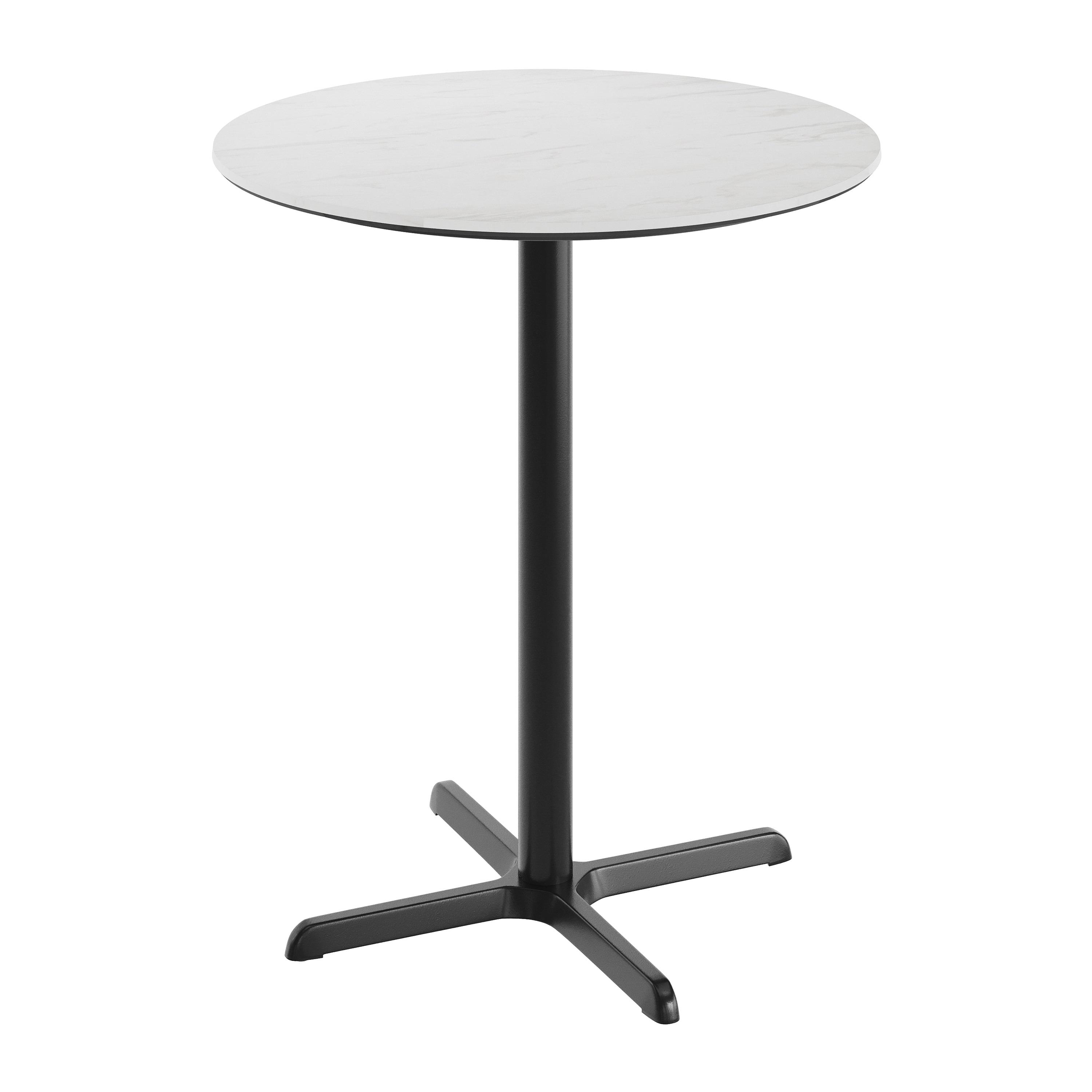 Flash Furniture TopGuard 36-in Round Tabletop- Seamless Surface Technology- White Faux Marble- 30-in x 30-in Black Bar Height X-Base- Moisture- Scratch- Heat- UV Resistant