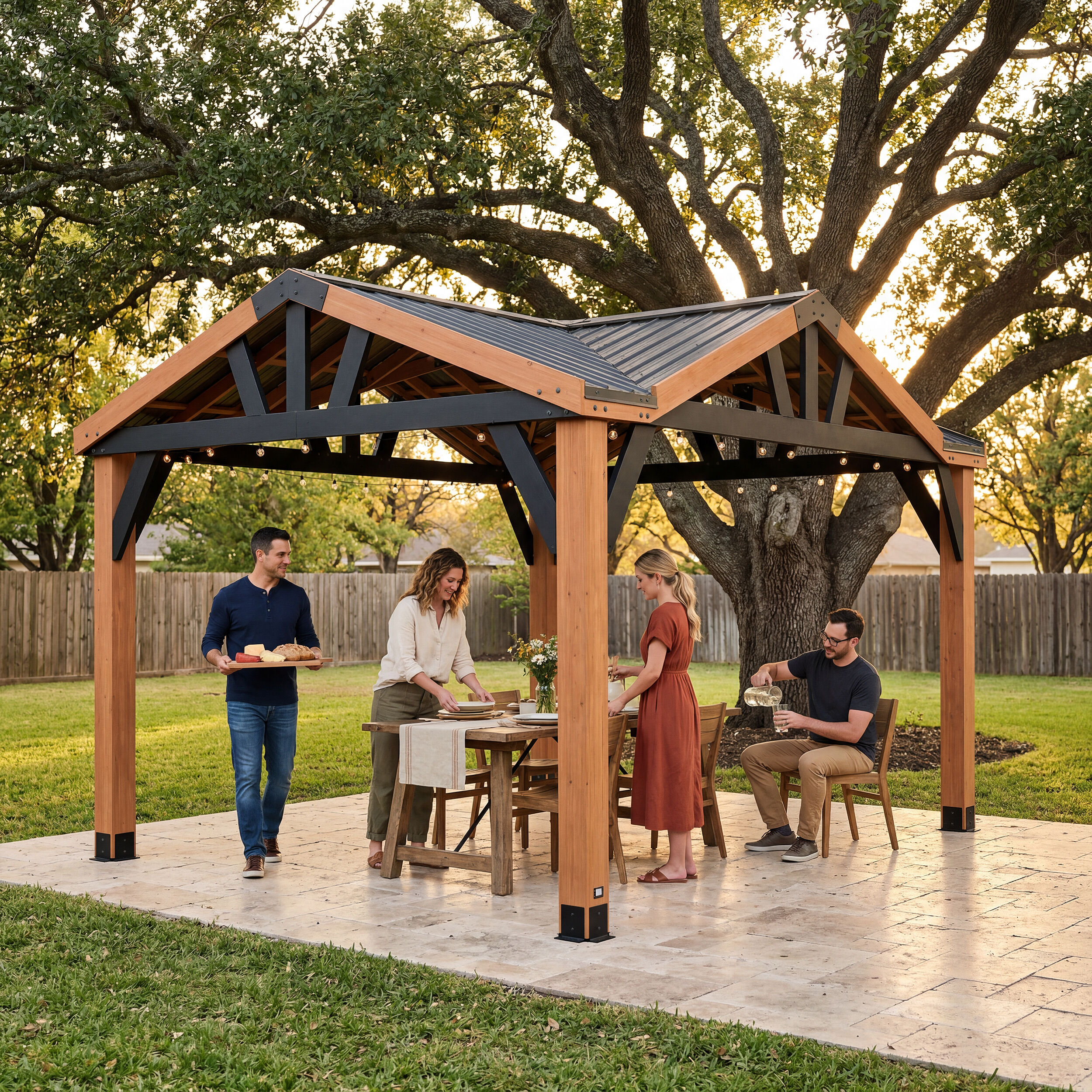 Backyard Discovery - Crosswind Gazebo 10-ft x 14-ft Hardtop Roof Steel Gazebo