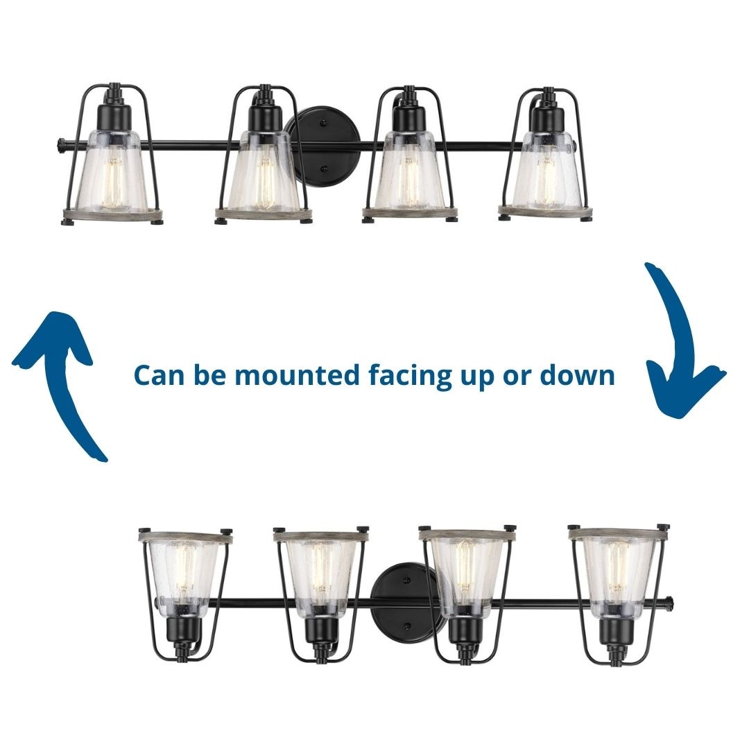Conway Matte Black Steel 4-Light Bath Vanity with Clear Seeded Glass