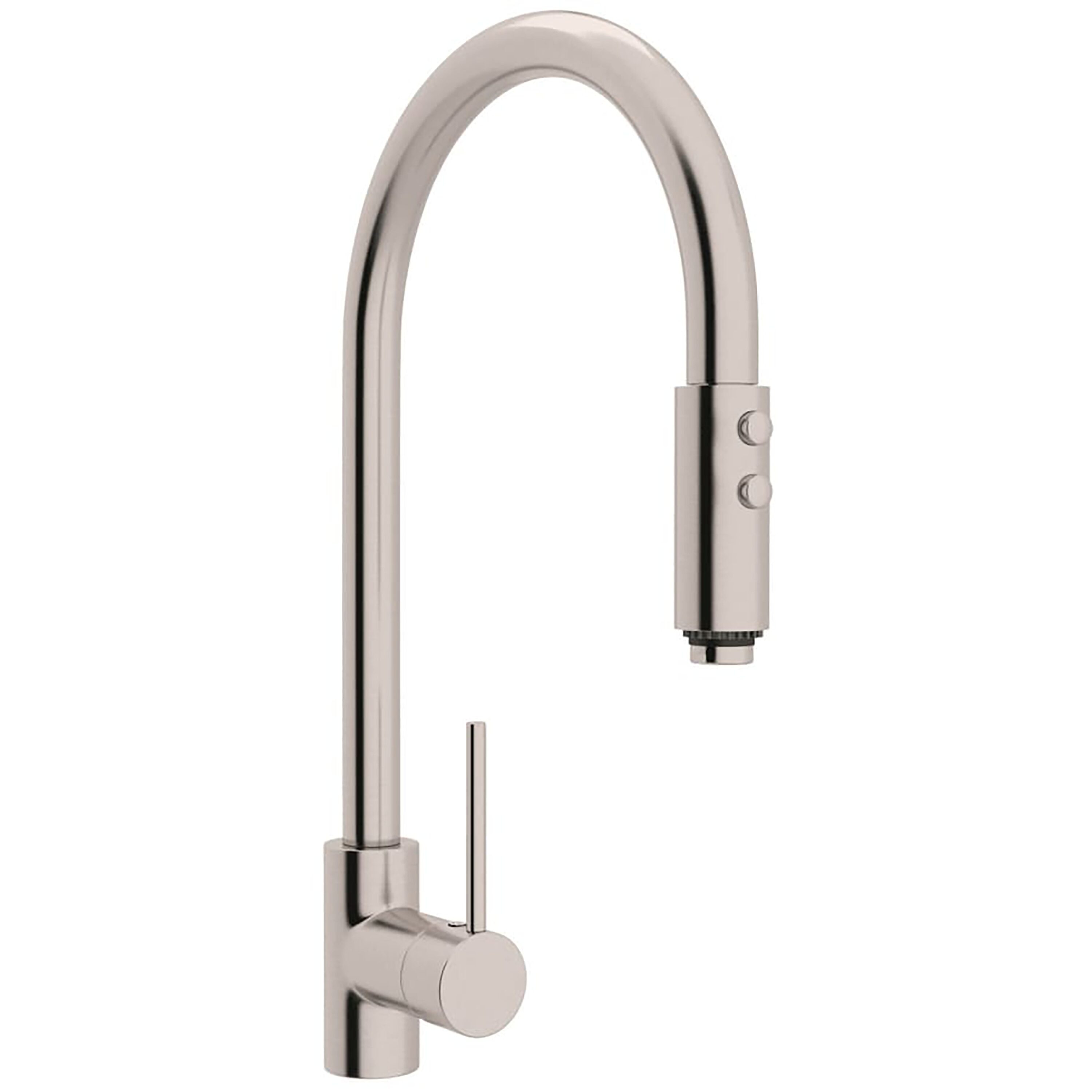 Rohl LS57L-STN-2 Satin Nickel Single Handle Deck-mount Kitchen Faucet with Sprayer