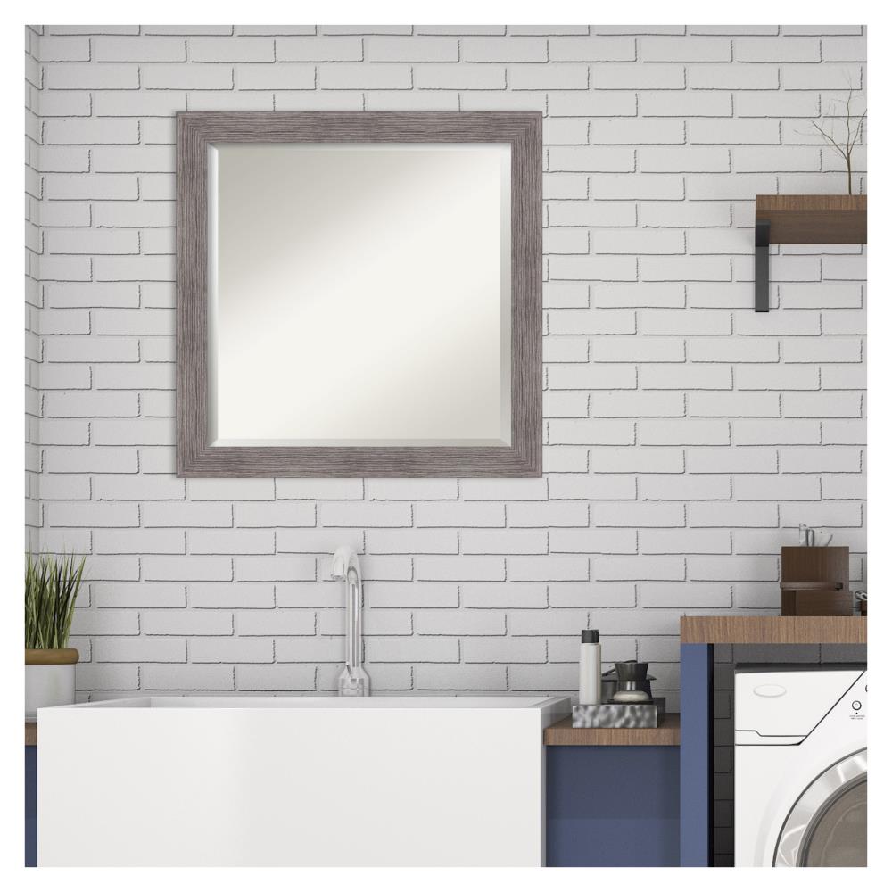 Gray Pinstripe Framed Rectangular Bathroom Vanity Mirror