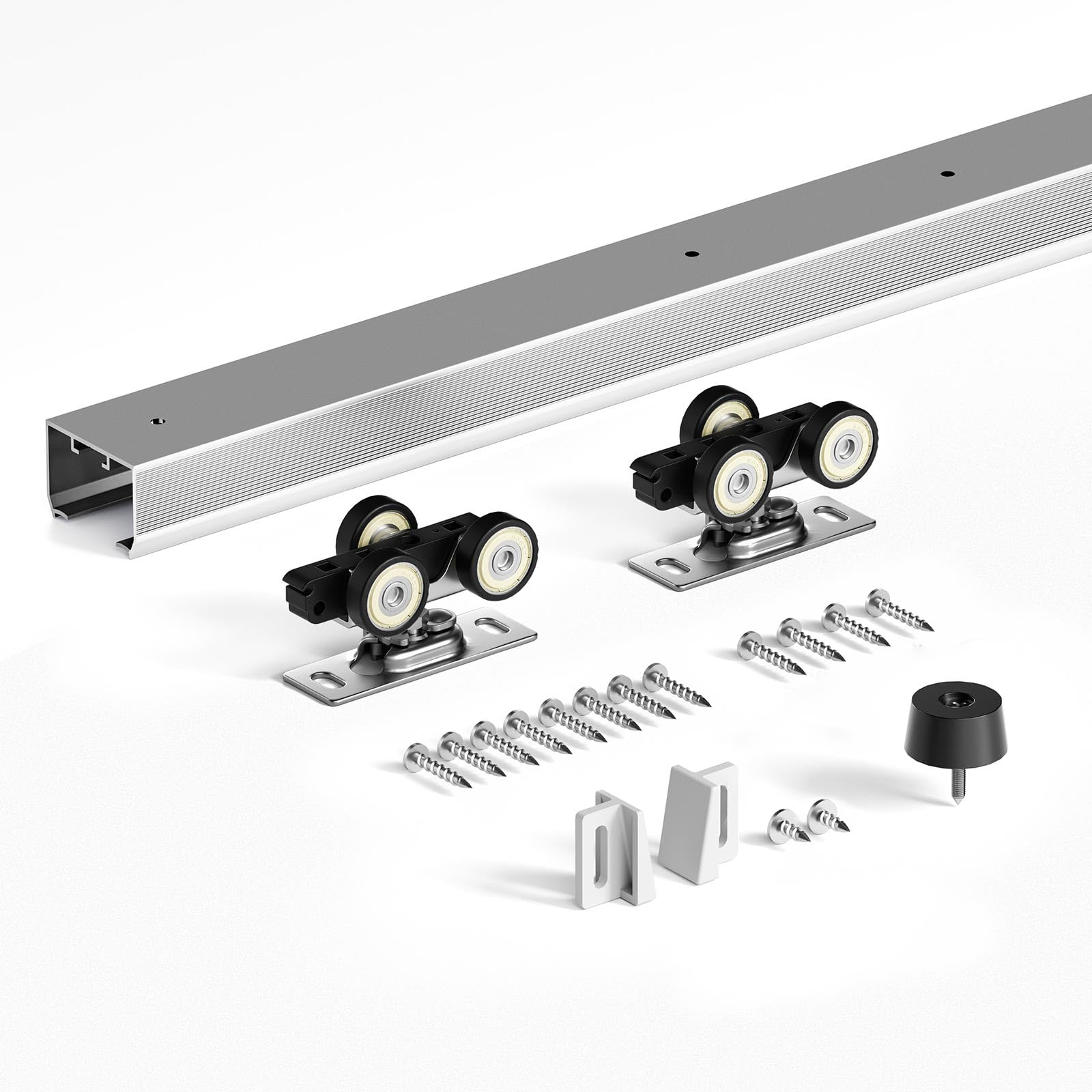 Anqtovp  4FT Top Mount Sliding Pocket Door Hardware Track Kit Heavy Duty Aluminum with Nylon Rollers for Doors One to One and Three Quarter Inch