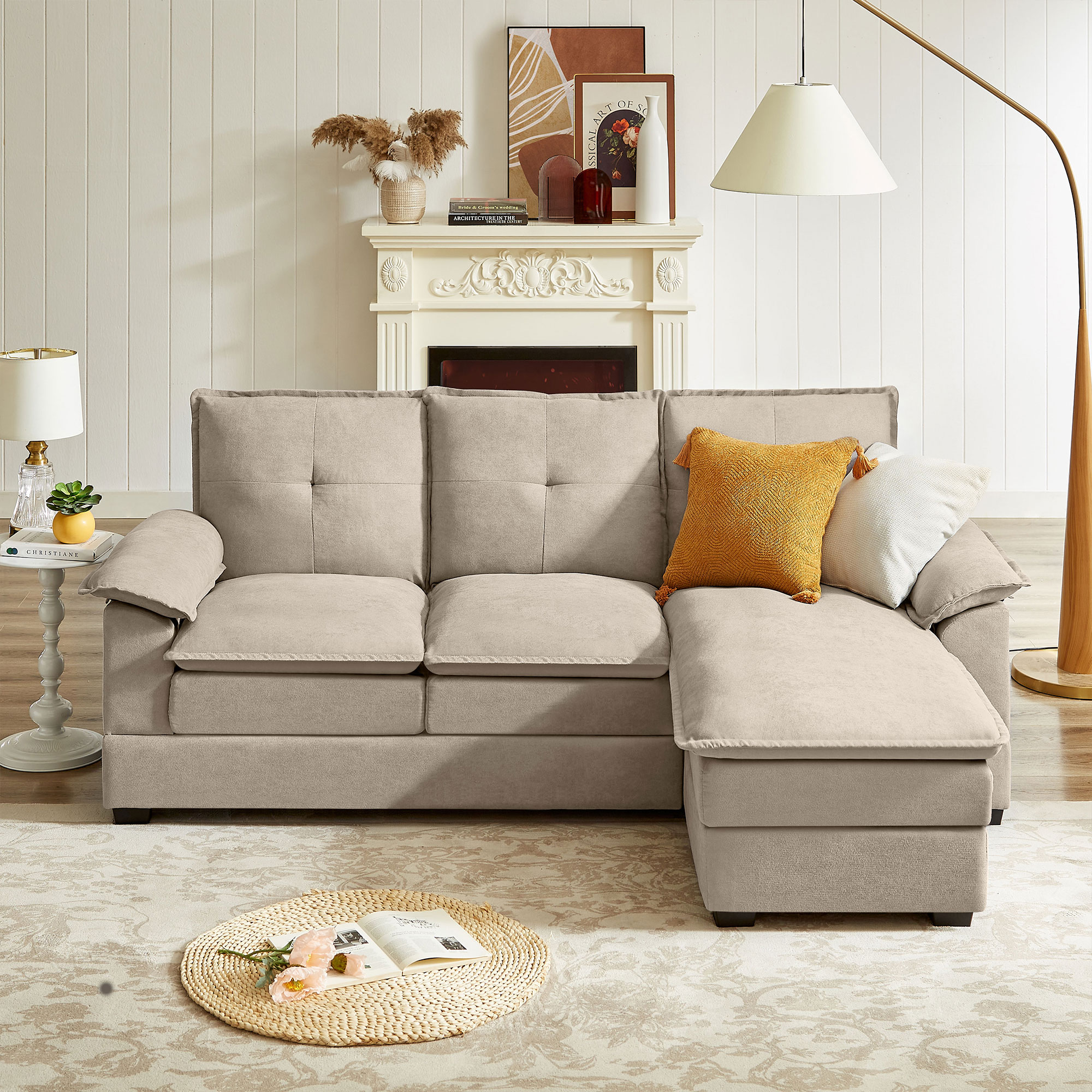 Jarenie YMX38BE YMX38 82.28-in Modern Beige 3 -seater Sofa