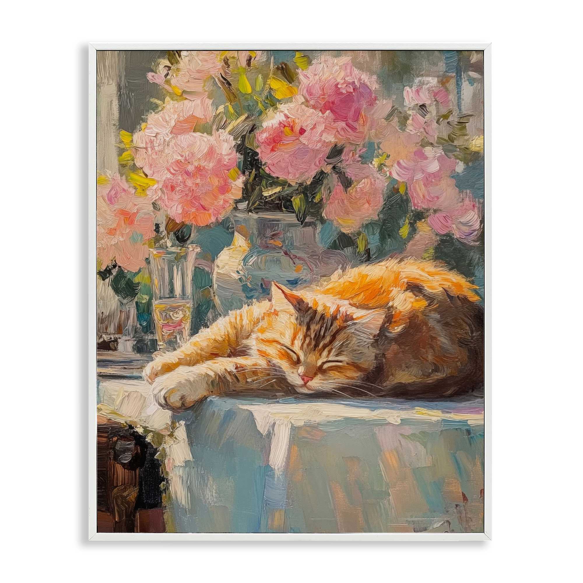 Stupell Industries BT-941-WFR-16X20 Orange Cat Resting White Framed Giclee Art By Nini Art 16 x 20