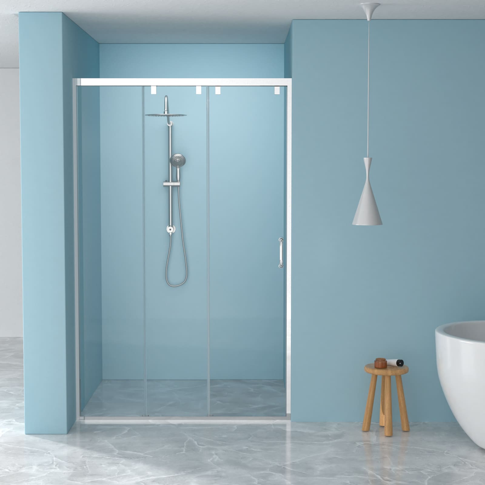 LOVMOR  48 in W x 76 in H Triple Bypass Sliding Shower Door With 5/16 In. (8mm) Clear Glass Stainless steel frame Leakproof Chrome