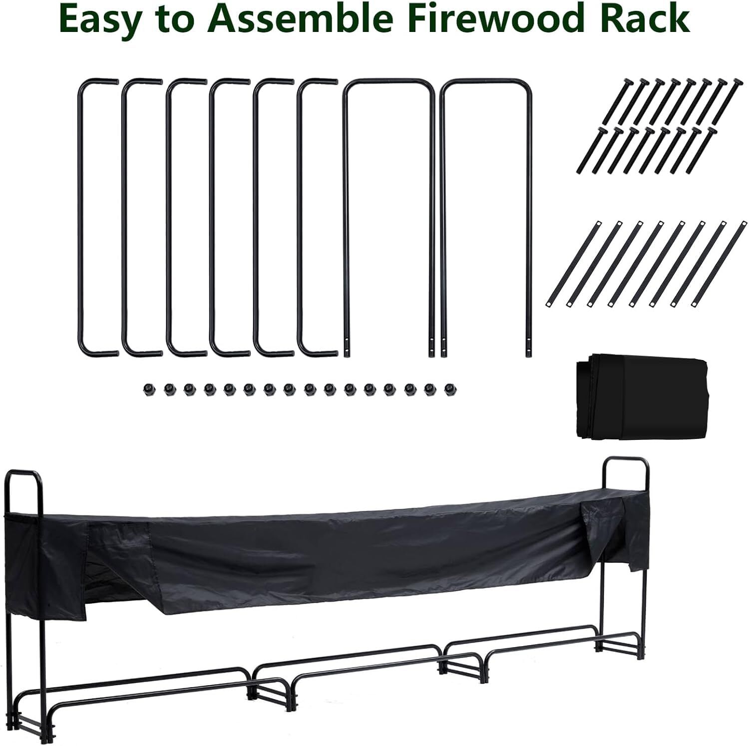 Garvee 12.3FT Heavy Duty Outdoor Firewood Rack with Waterproof Cover ...