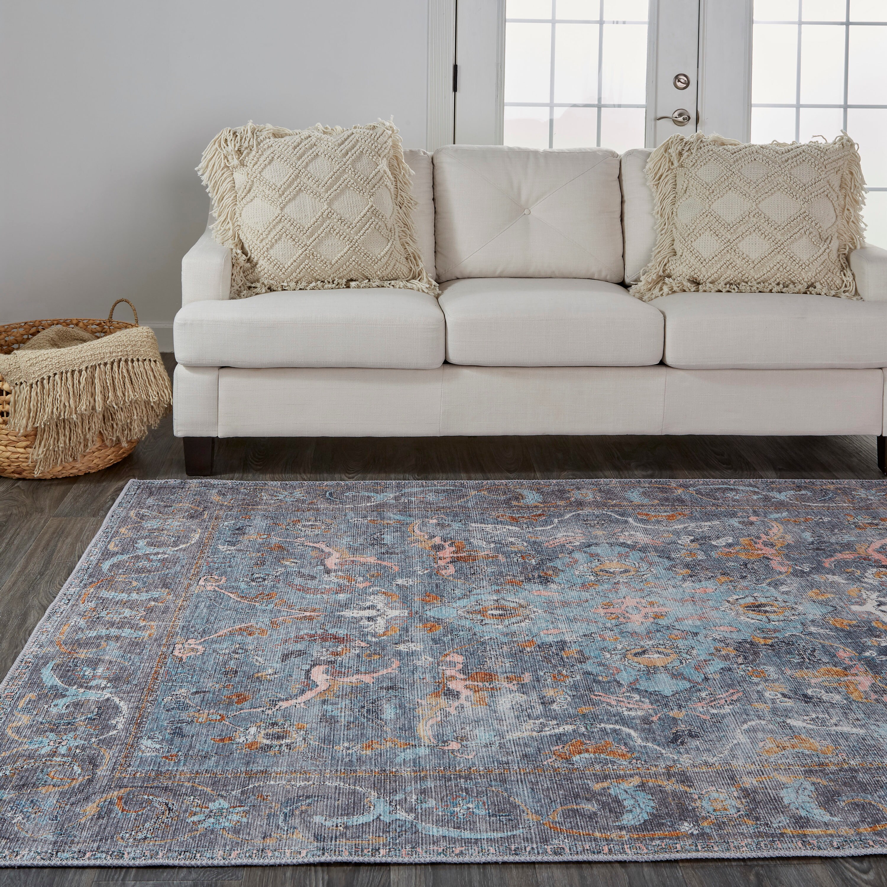 Percy Blue and Gray Medallion Washable Area Rug
