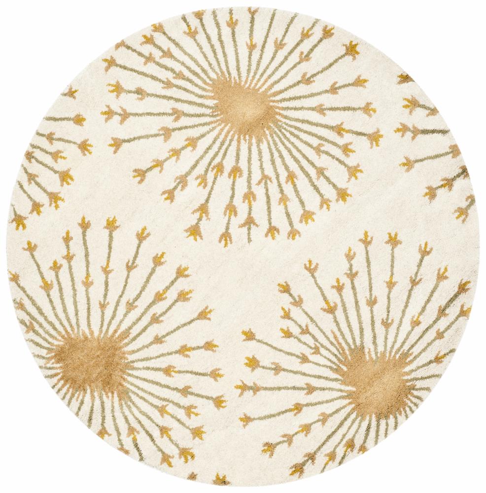 Safavieh BEL123A-5R Bella Spokes 5 x 5 (ft) Tufted Wool Beige/Gold Round Indoor Floral/Botanical Farmhouse/Cottage Area rug